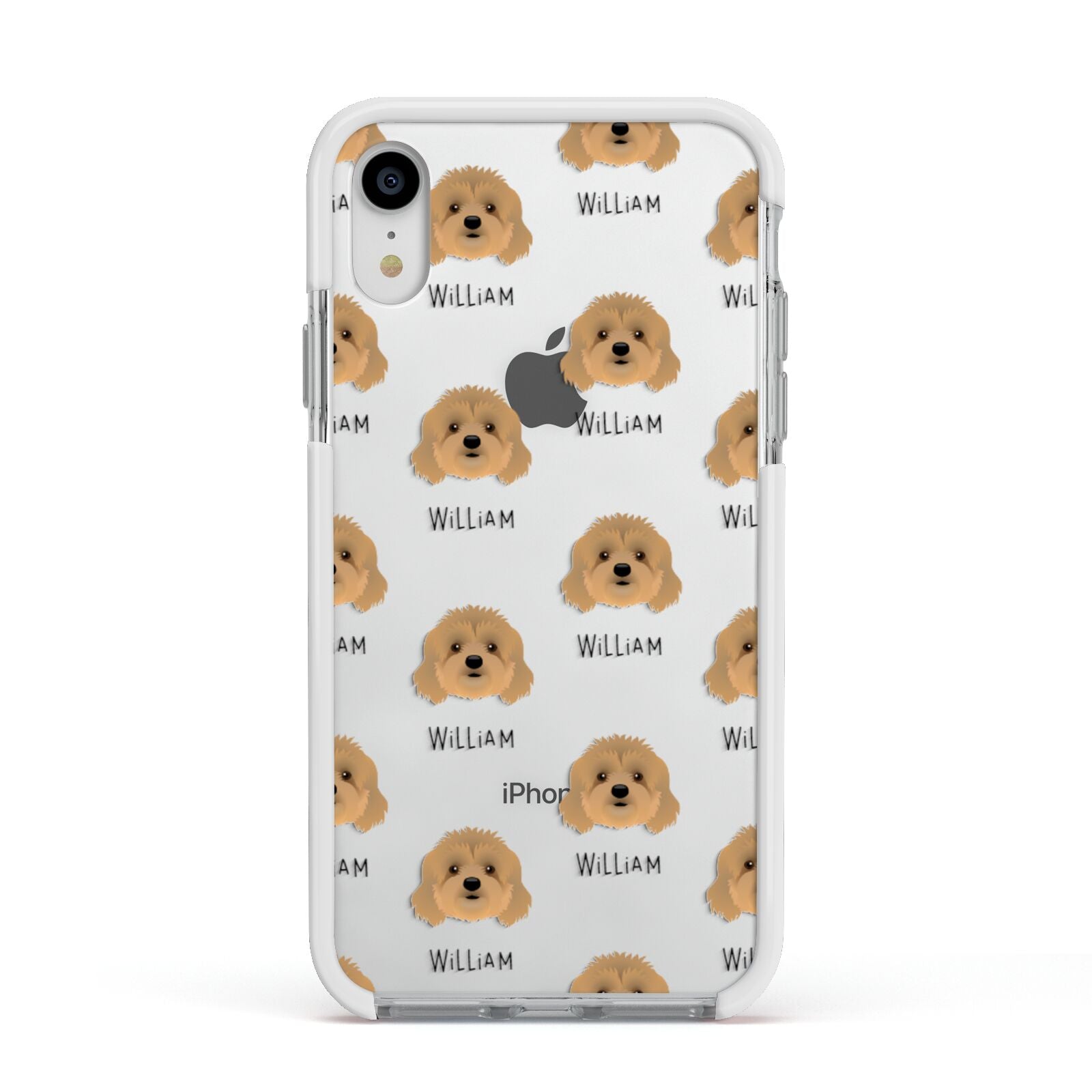 Cavapoo Icon with Name Apple iPhone XR Impact Case White Edge on Silver Phone