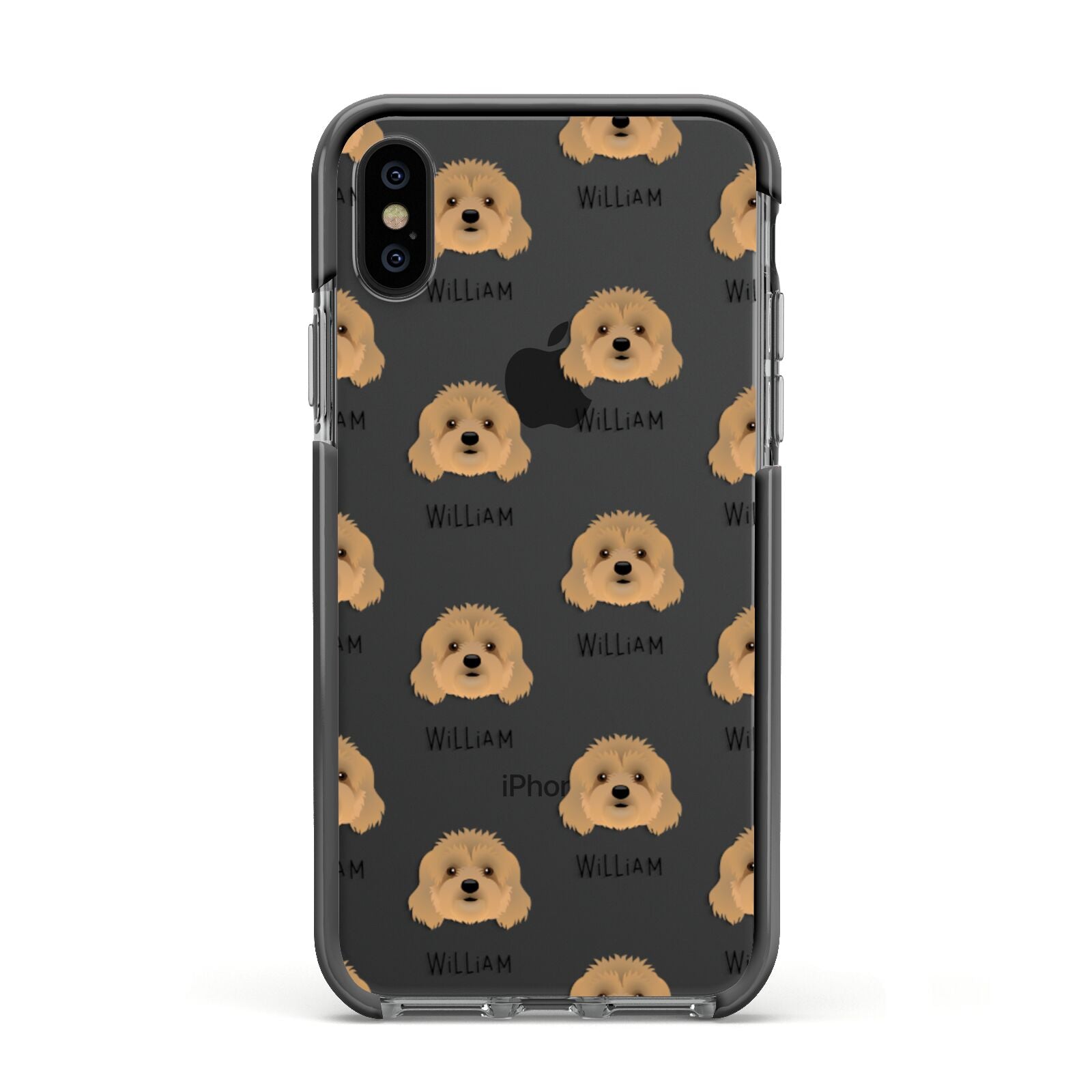 Cavapoo Icon with Name Apple iPhone Xs Impact Case Black Edge on Black Phone