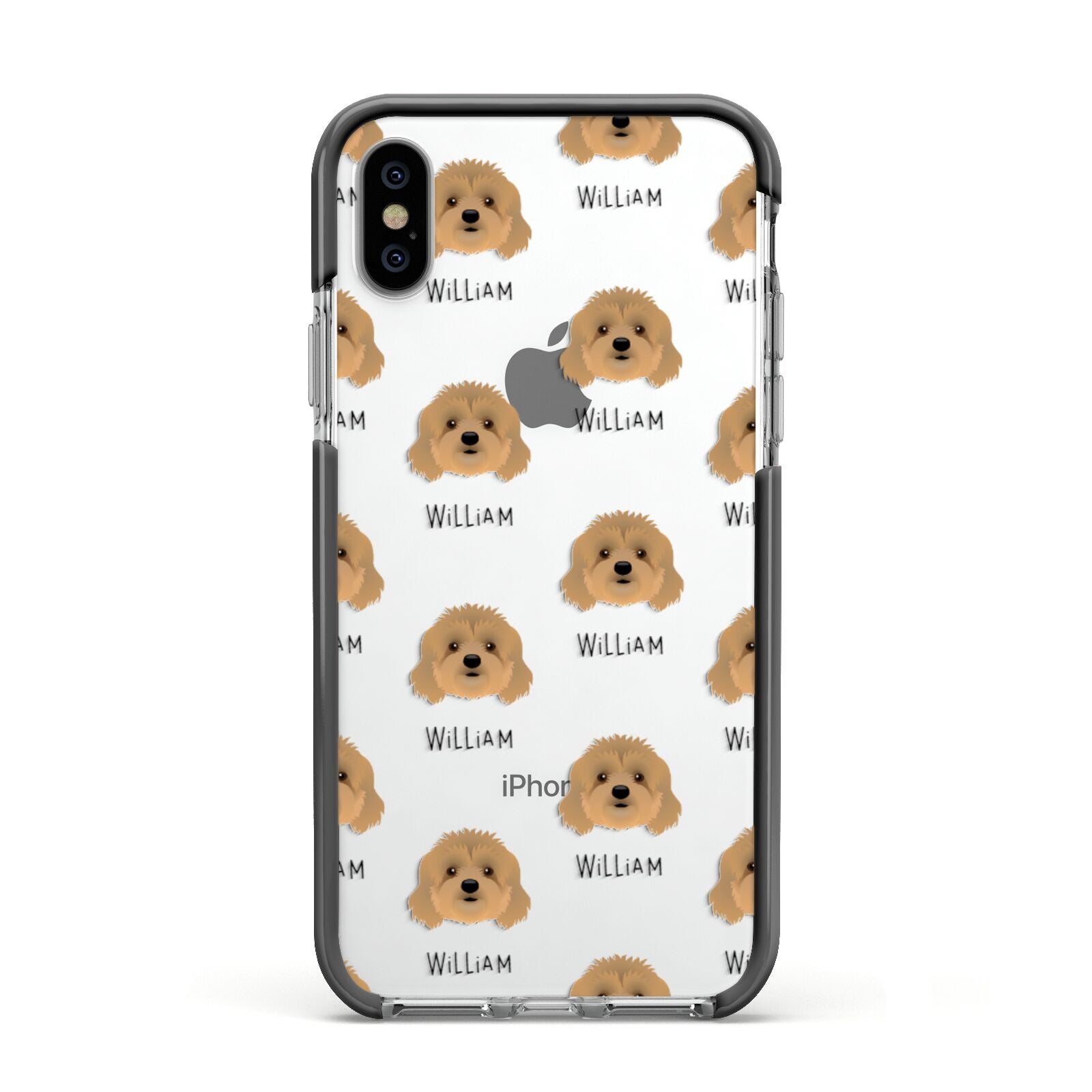 Cavapoo Icon with Name Apple iPhone Xs Impact Case Black Edge on Silver Phone