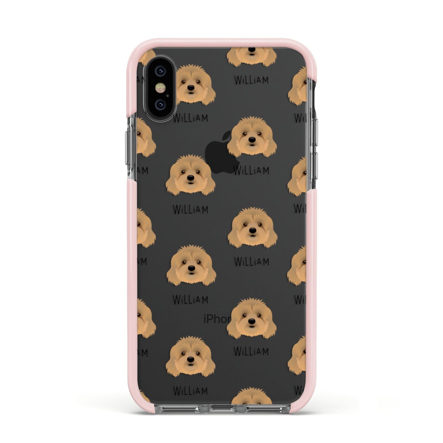 Cavapoo Icon with Name Apple iPhone Xs Impact Case Pink Edge on Black Phone