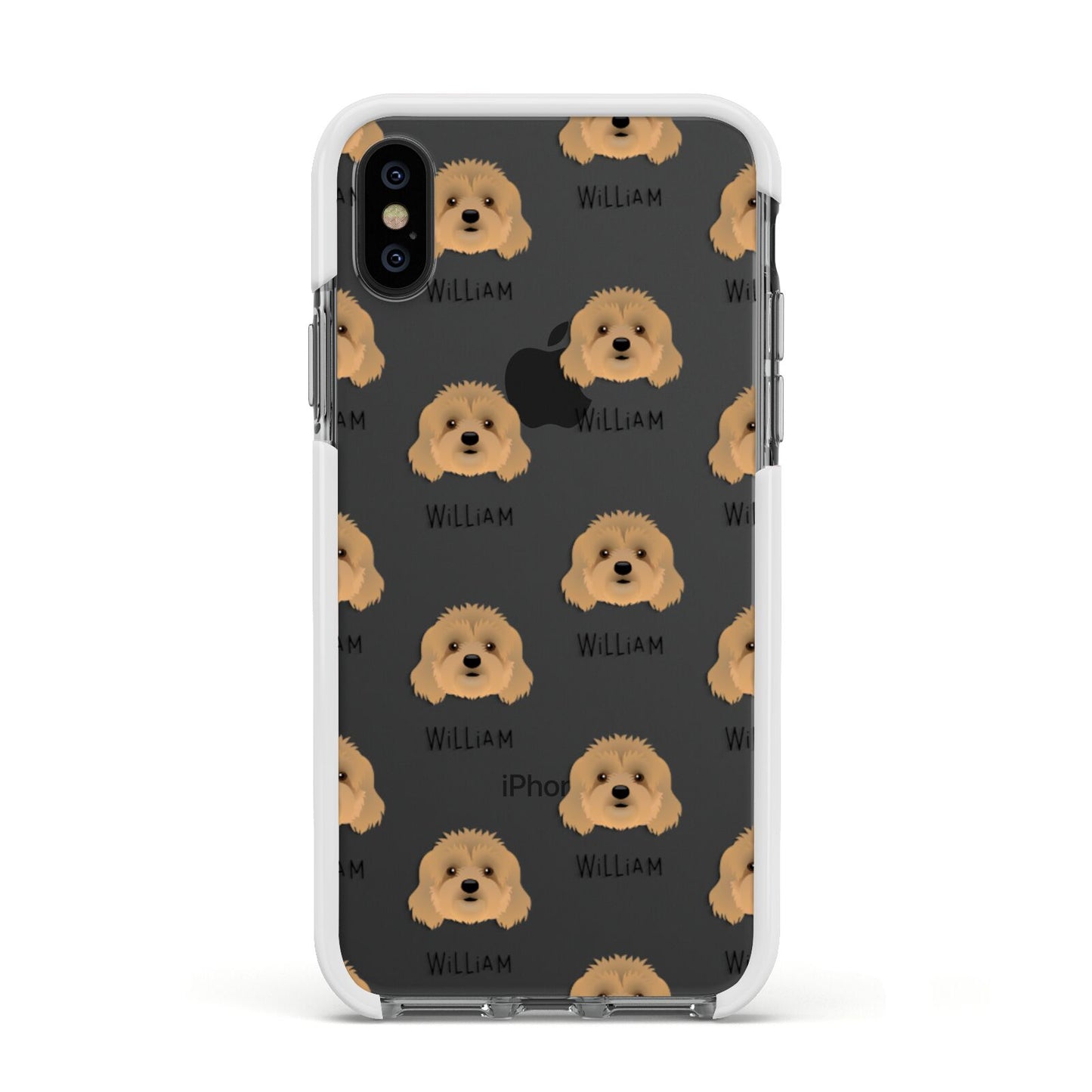 Cavapoo Icon with Name Apple iPhone Xs Impact Case White Edge on Black Phone
