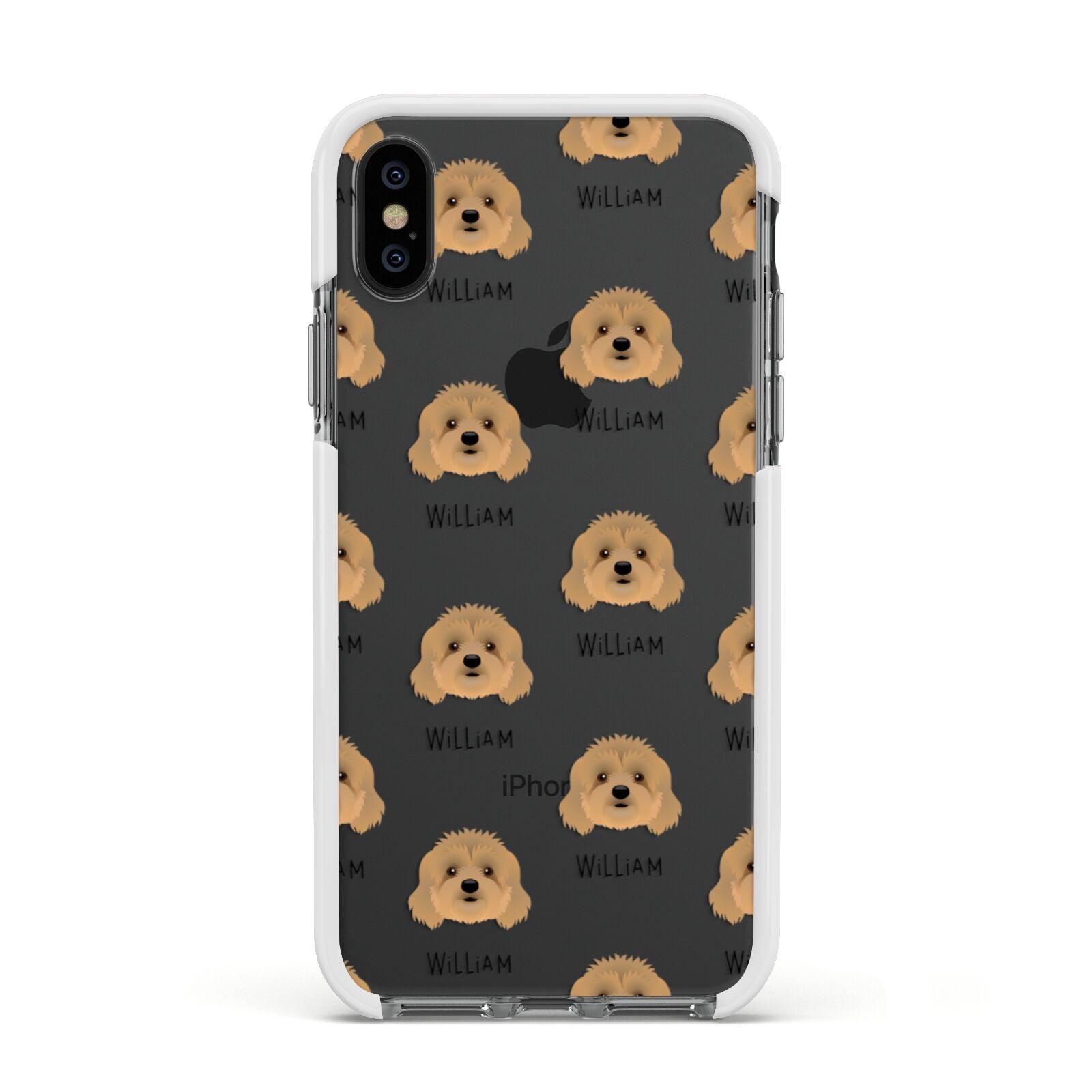 Cavapoo Icon with Name Apple iPhone Xs Impact Case White Edge on Black Phone