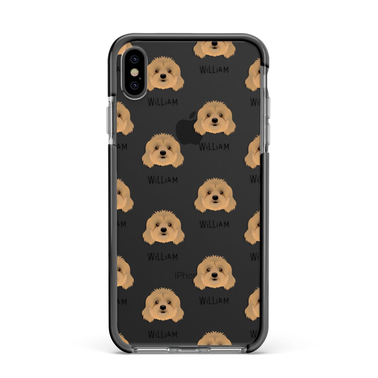 Cavapoo Icon with Name Apple iPhone Xs Max Impact Case Black Edge on Black Phone