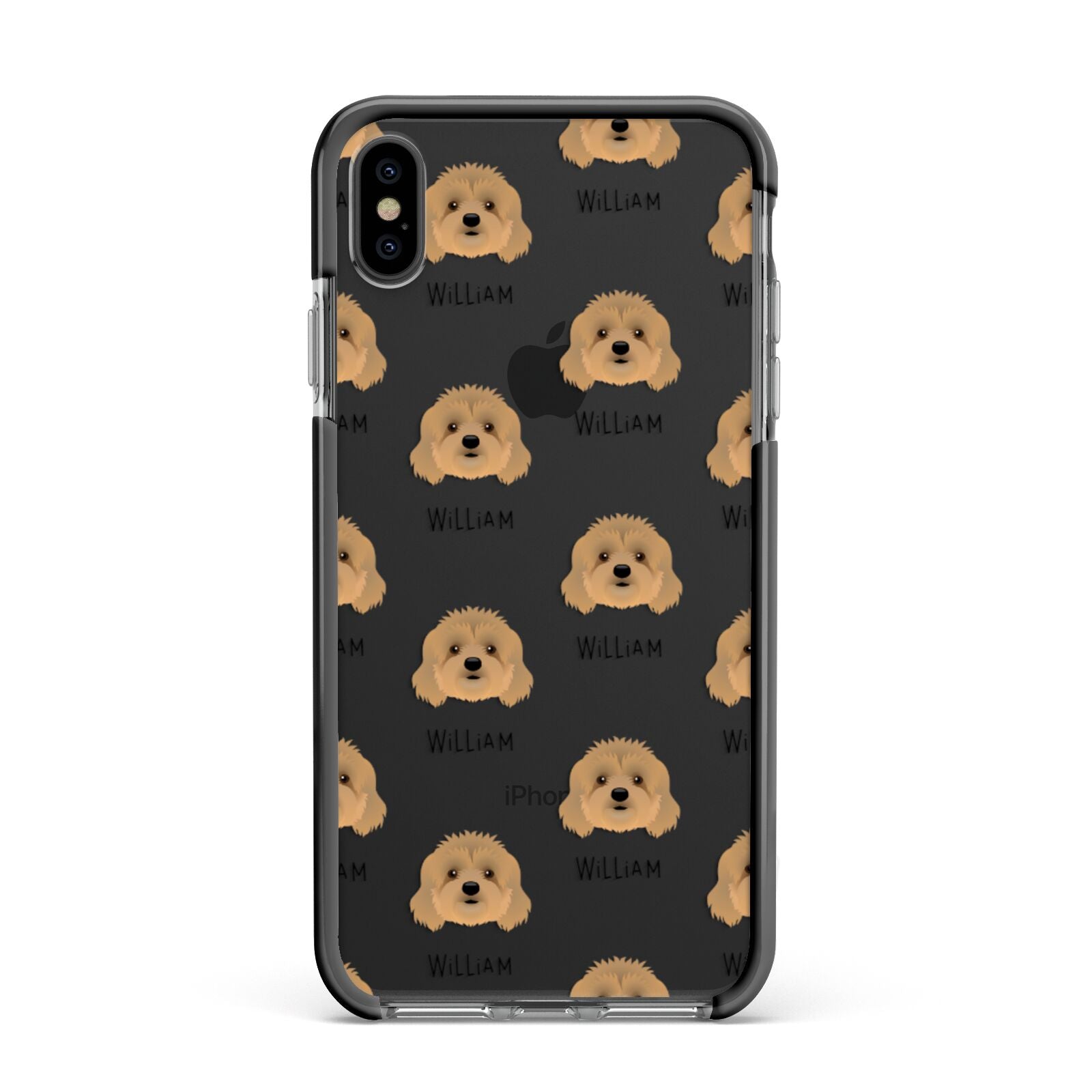Cavapoo Icon with Name Apple iPhone Xs Max Impact Case Black Edge on Black Phone