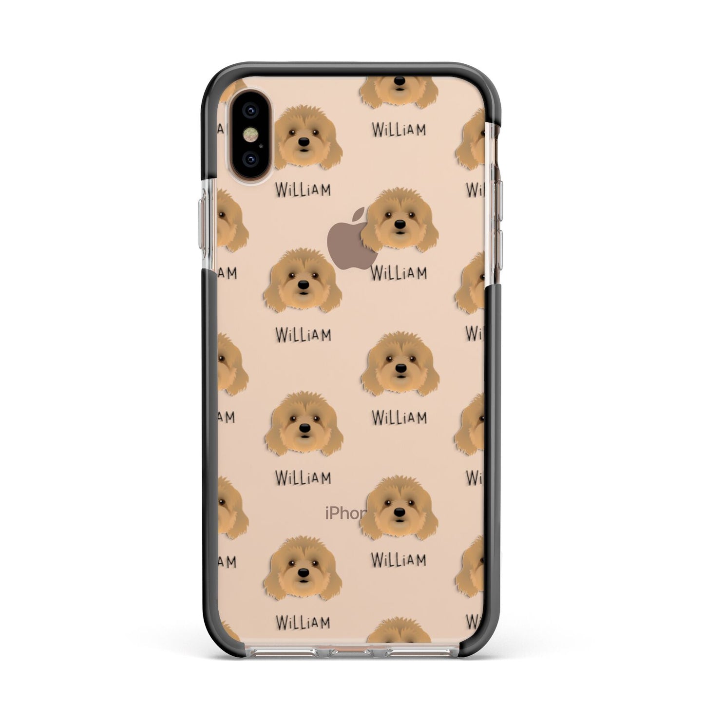 Cavapoo Icon with Name Apple iPhone Xs Max Impact Case Black Edge on Gold Phone