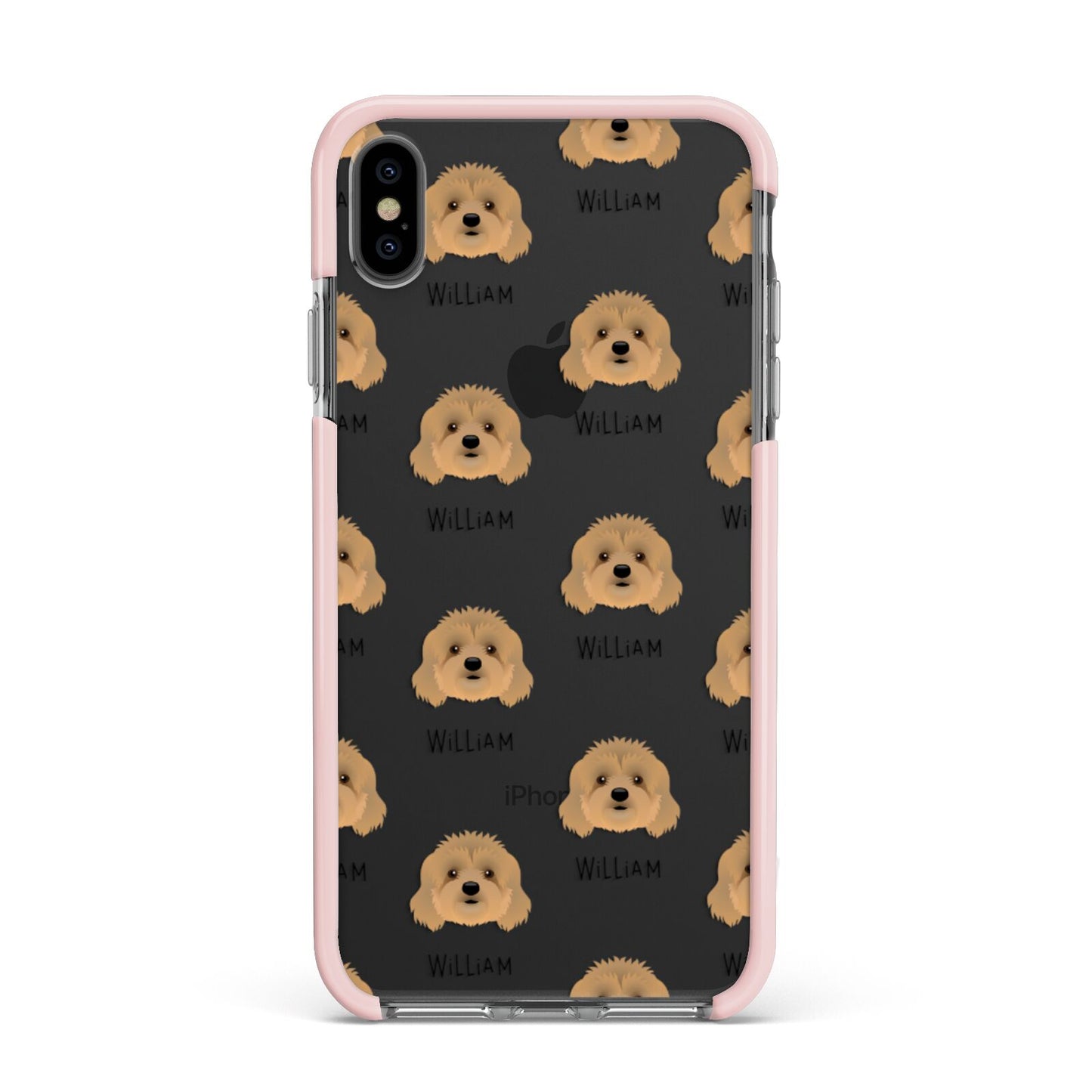 Cavapoo Icon with Name Apple iPhone Xs Max Impact Case Pink Edge on Black Phone