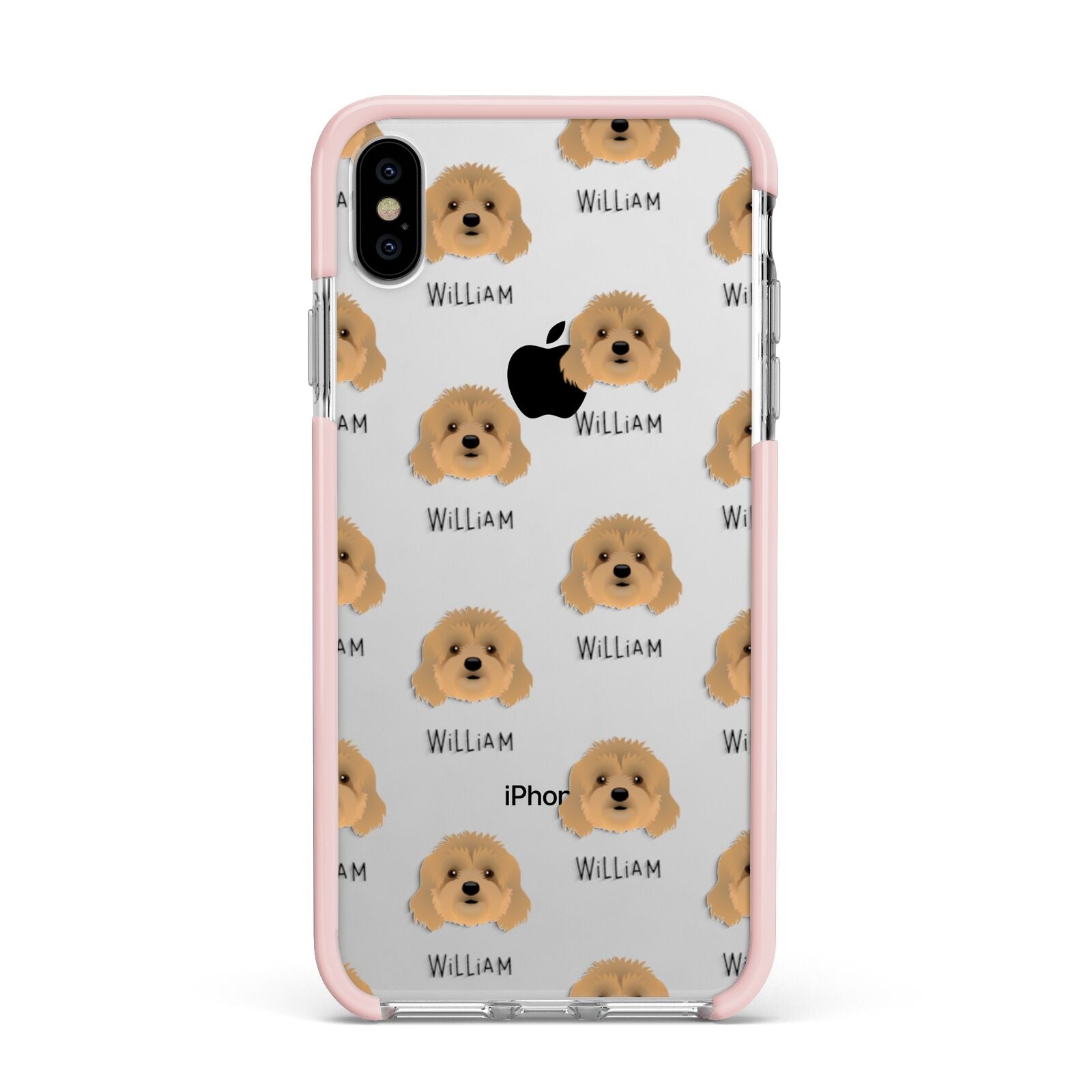 Cavapoo Icon with Name Apple iPhone Xs Max Impact Case Pink Edge on Silver Phone