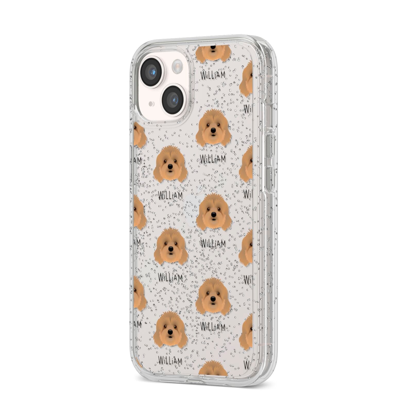 Cavapoo Icon with Name iPhone 14 Glitter Tough Case Starlight Angled Image