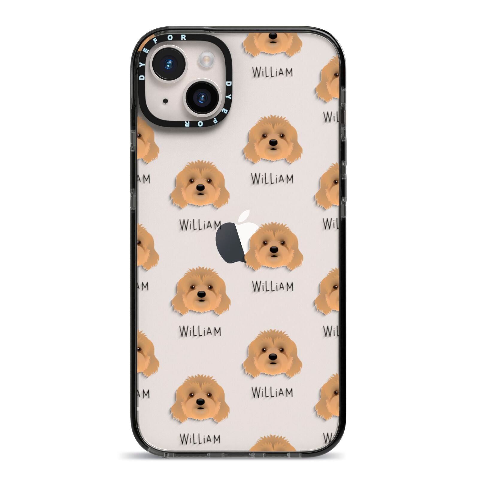 Cavapoo Icon with Name iPhone 14 Plus Black Impact Case on Silver phone