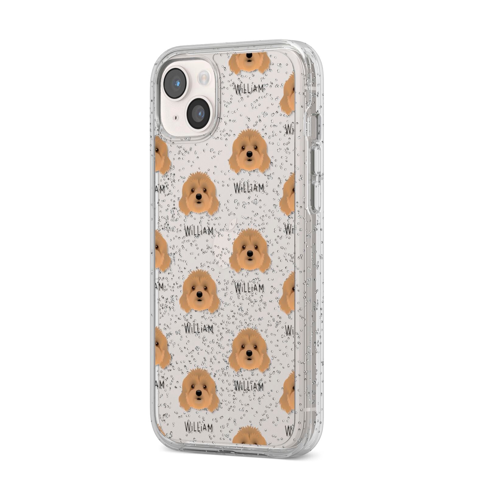 Cavapoo Icon with Name iPhone 14 Plus Glitter Tough Case Starlight Angled Image