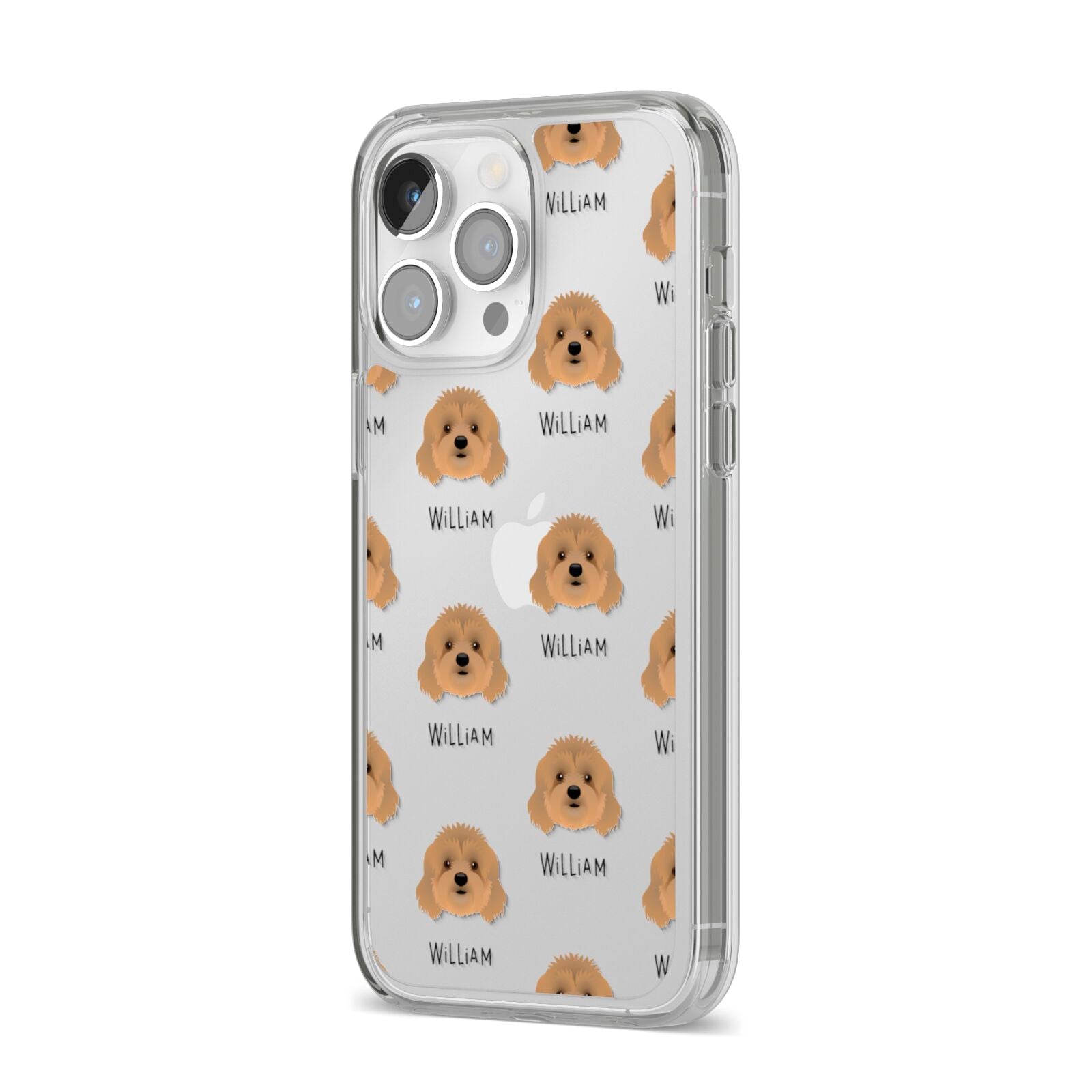 Cavapoo Icon with Name iPhone 14 Pro Max Clear Tough Case Silver Angled Image