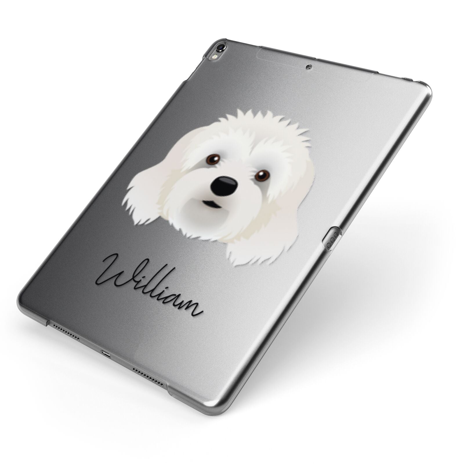 Cavapoo Personalised Apple iPad Case on Grey iPad Side View