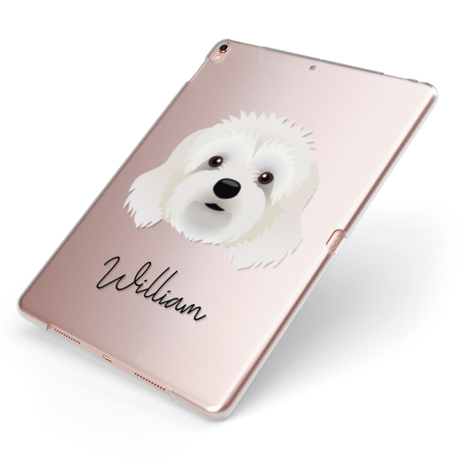 Cavapoo Personalised Apple iPad Case on Rose Gold iPad Side View