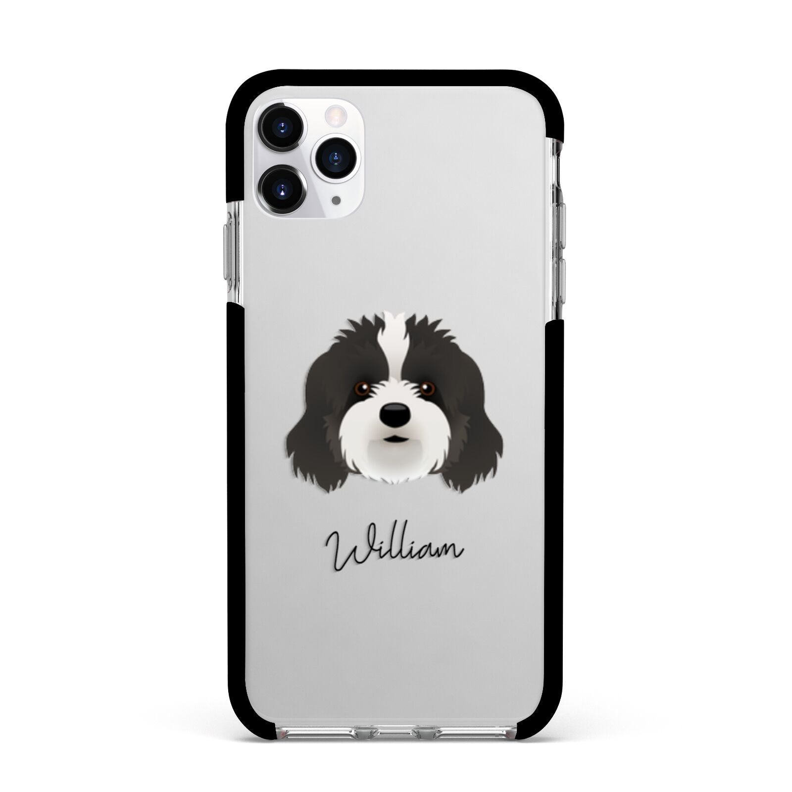 Cavapoo Personalised Apple iPhone 11 Pro Max in Silver with Black Impact Case