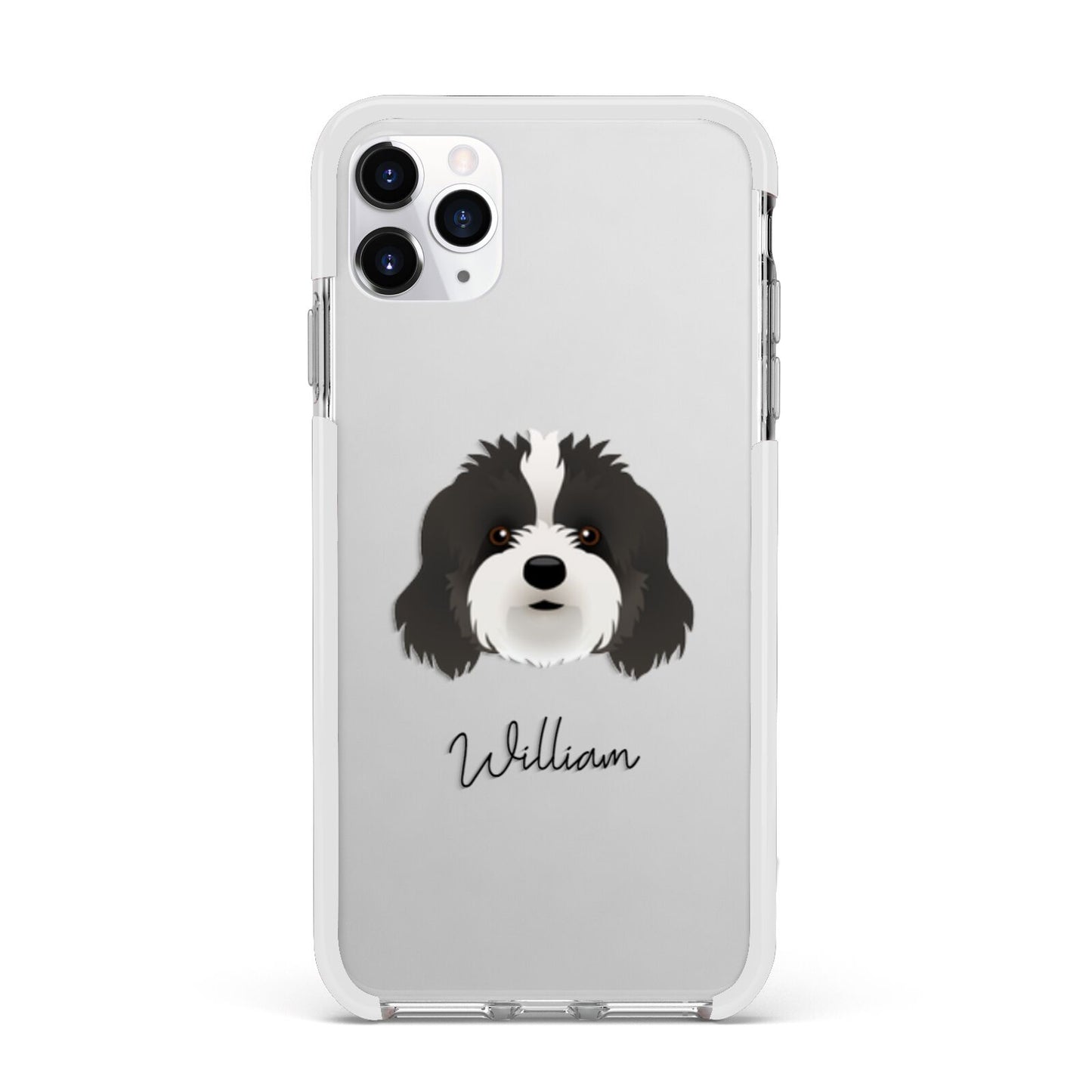 Cavapoo Personalised Apple iPhone 11 Pro Max in Silver with White Impact Case