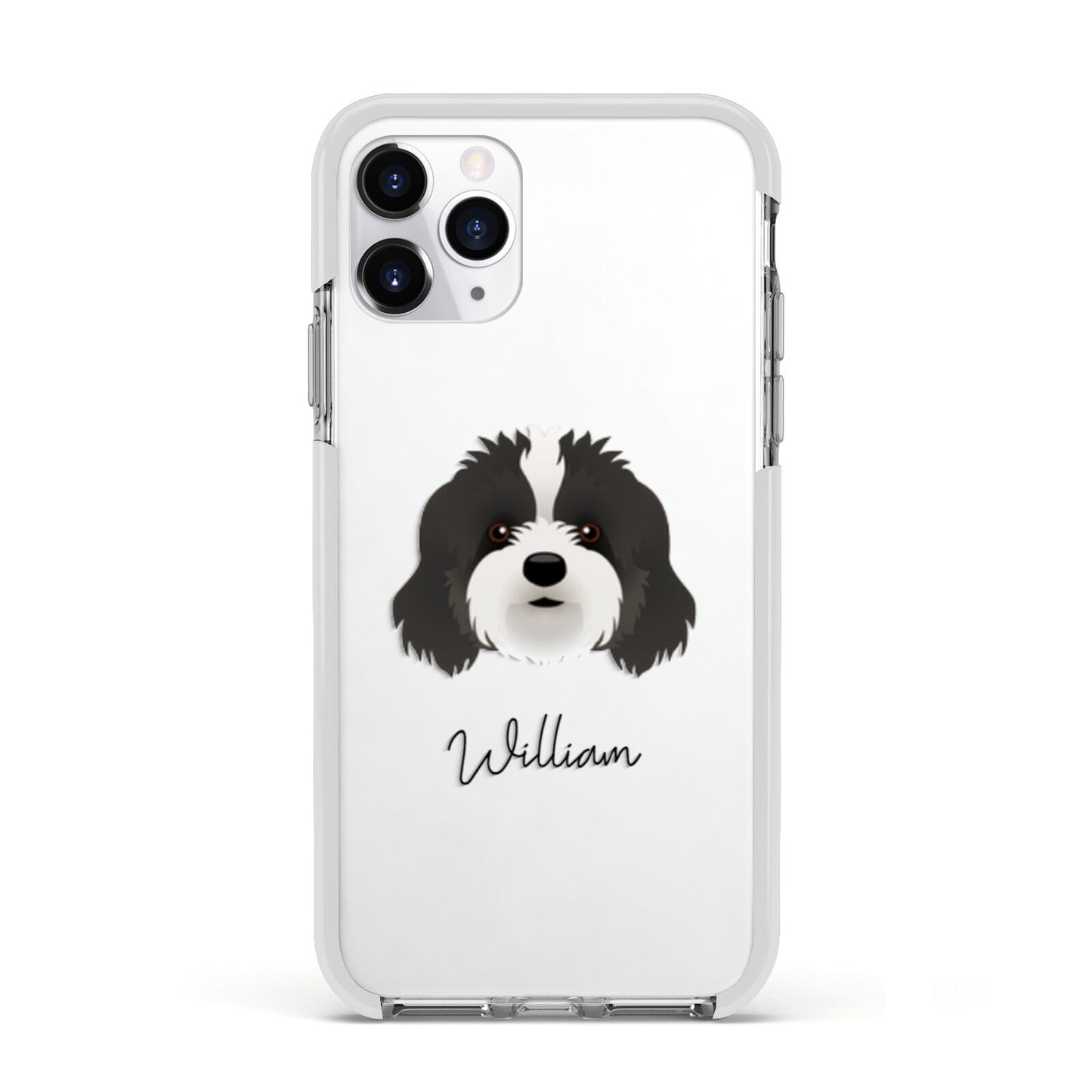 Cavapoo Personalised Apple iPhone 11 Pro in Silver with White Impact Case