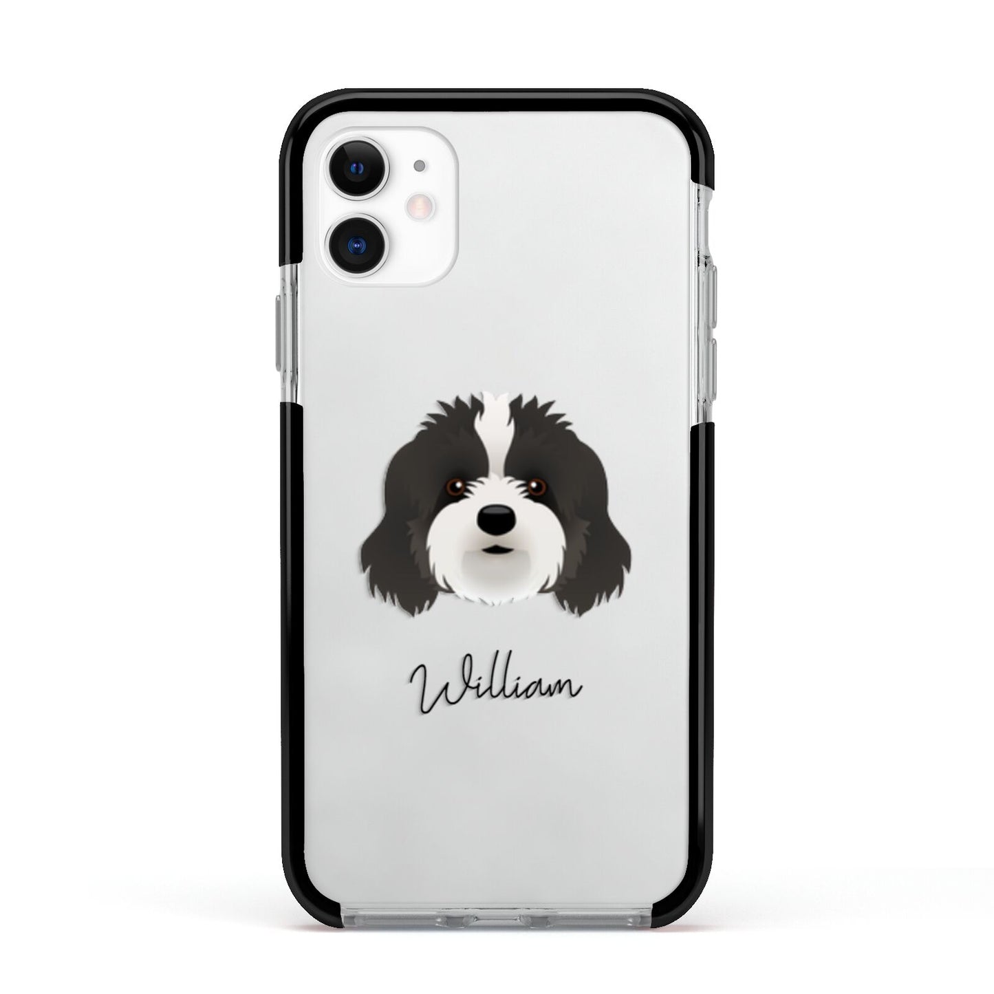 Cavapoo Personalised Apple iPhone 11 in White with Black Impact Case