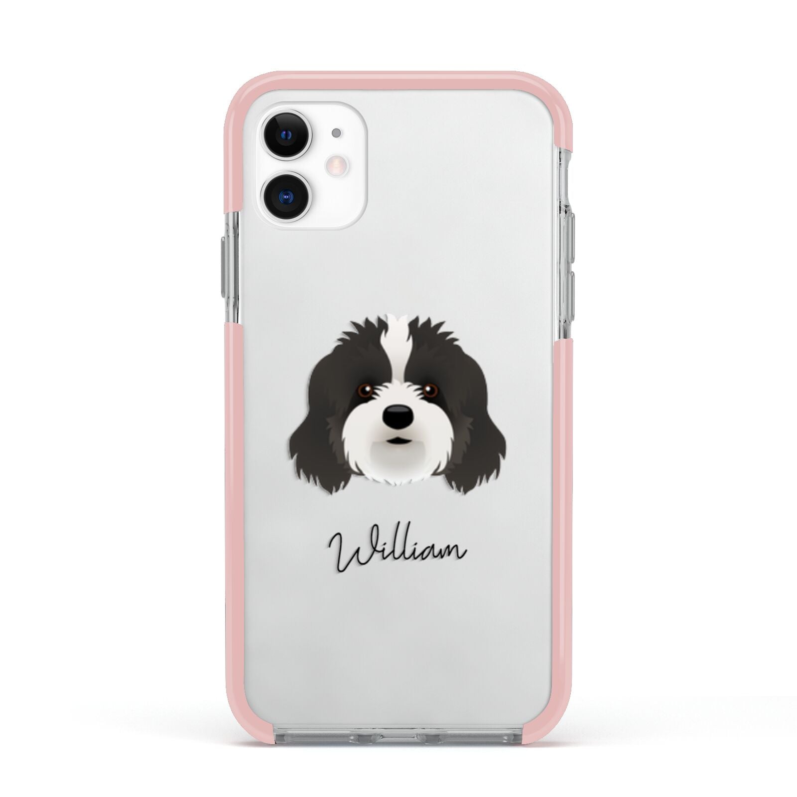 Cavapoo Personalised Apple iPhone 11 in White with Pink Impact Case