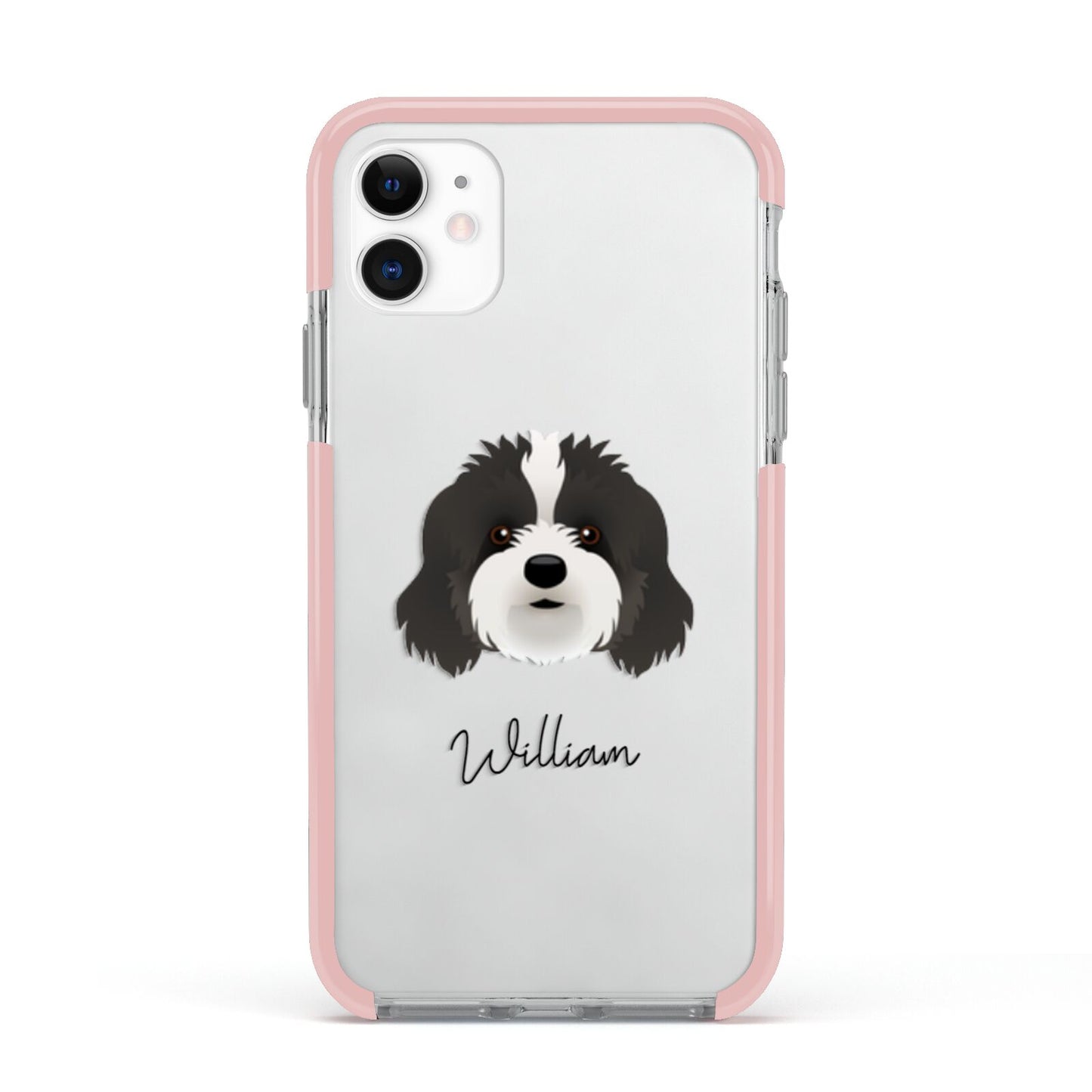 Cavapoo Personalised Apple iPhone 11 in White with Pink Impact Case