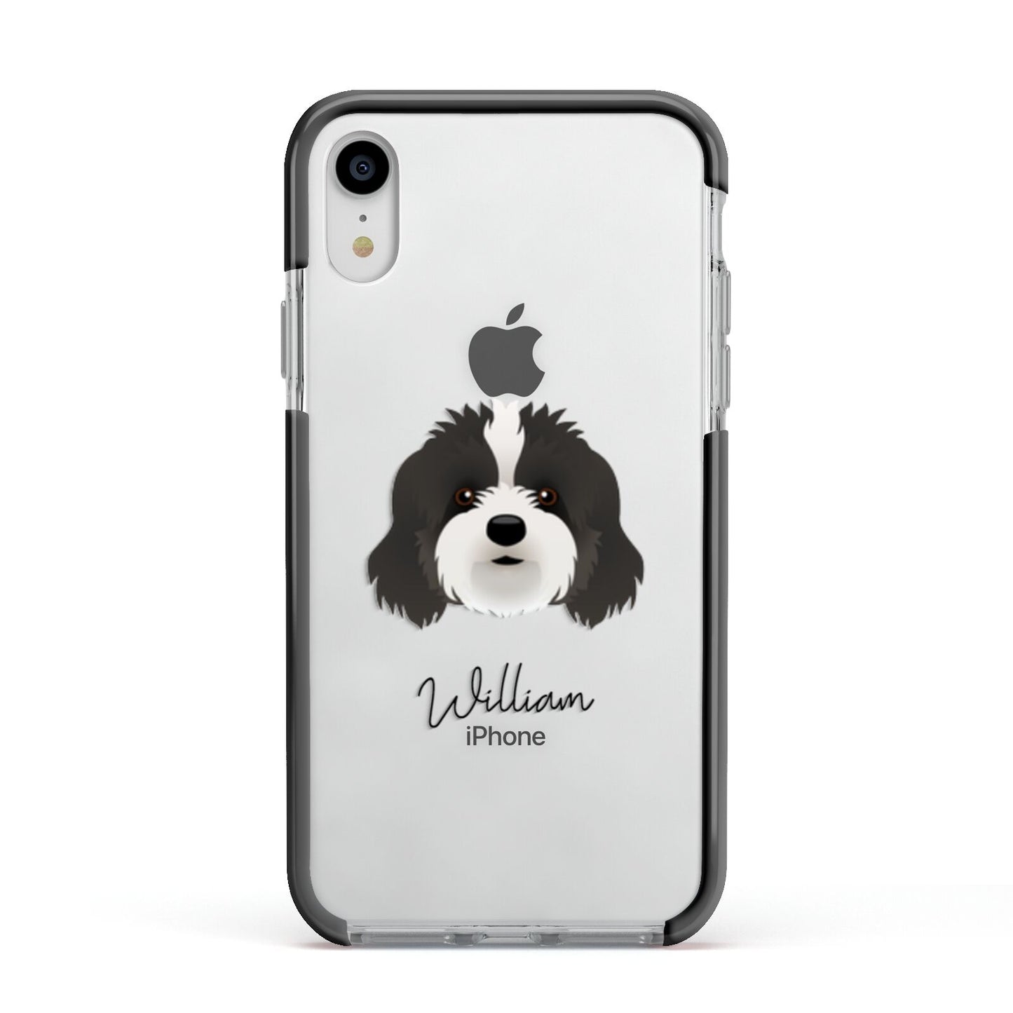 Cavapoo Personalised Apple iPhone XR Impact Case Black Edge on Silver Phone