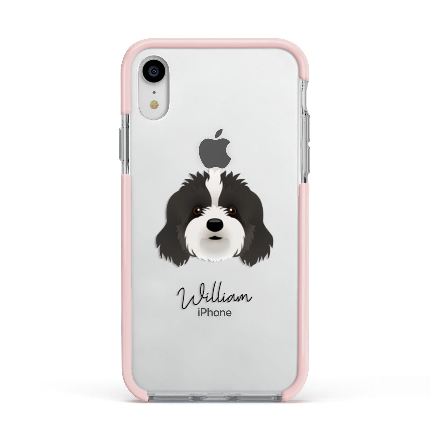 Cavapoo Personalised Apple iPhone XR Impact Case Pink Edge on Silver Phone