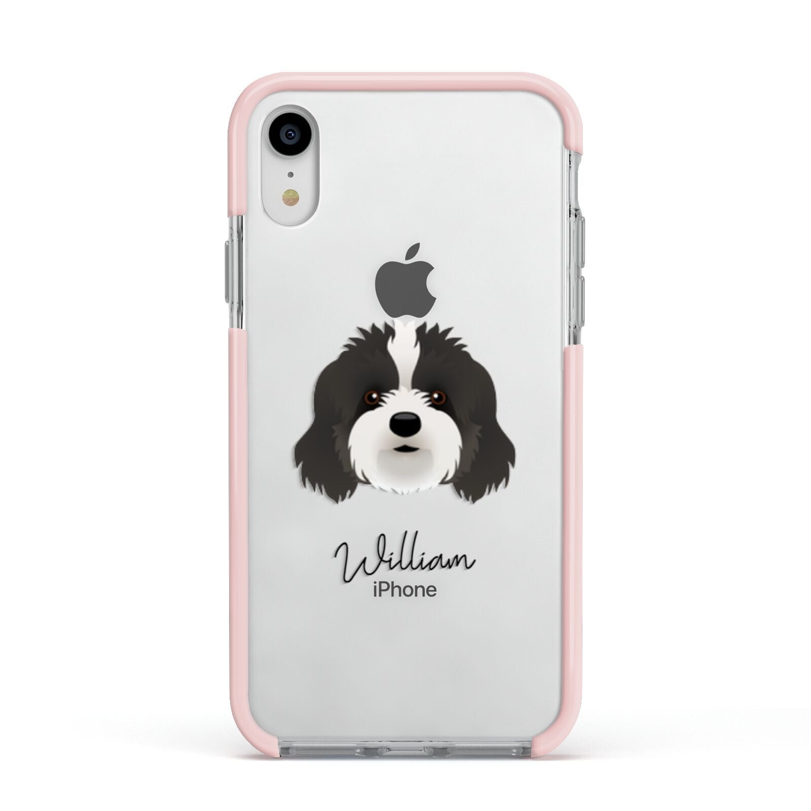 Cavapoo Personalised Apple iPhone XR Impact Case Pink Edge on Silver Phone