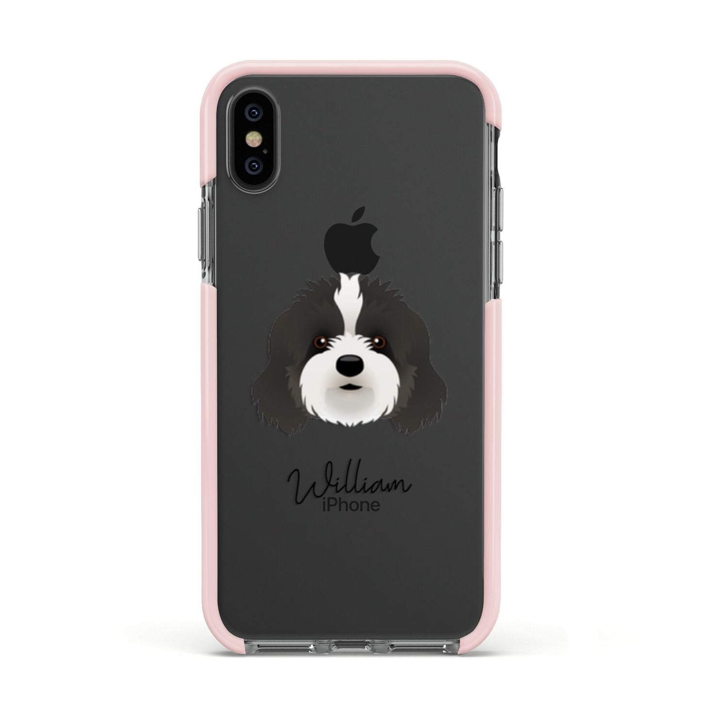 Cavapoo Personalised Apple iPhone Xs Impact Case Pink Edge on Black Phone