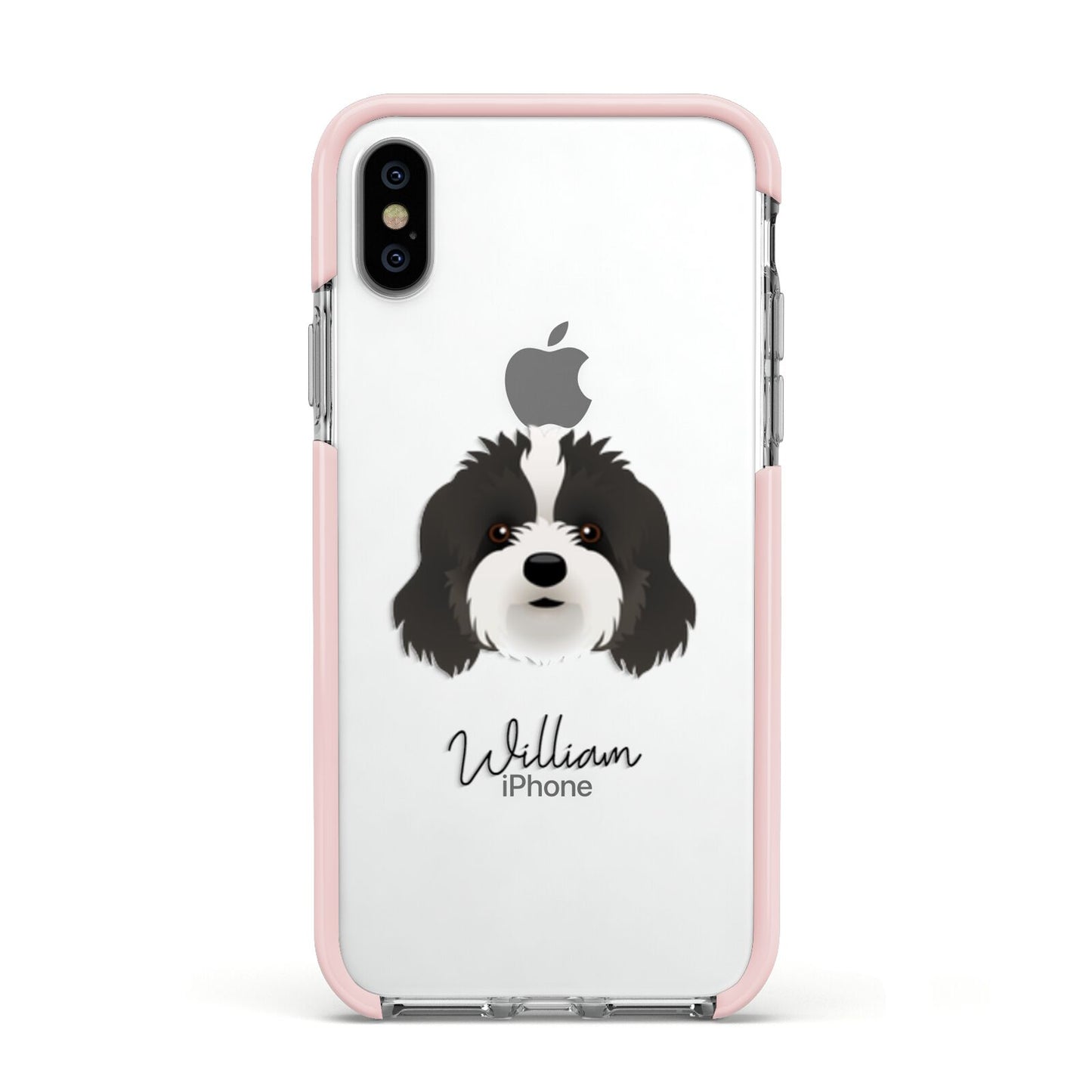 Cavapoo Personalised Apple iPhone Xs Impact Case Pink Edge on Silver Phone