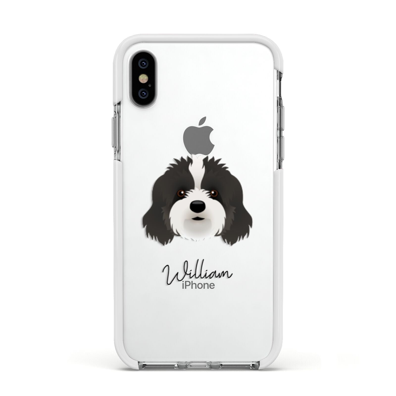 Cavapoo Personalised Apple iPhone Xs Impact Case White Edge on Silver Phone
