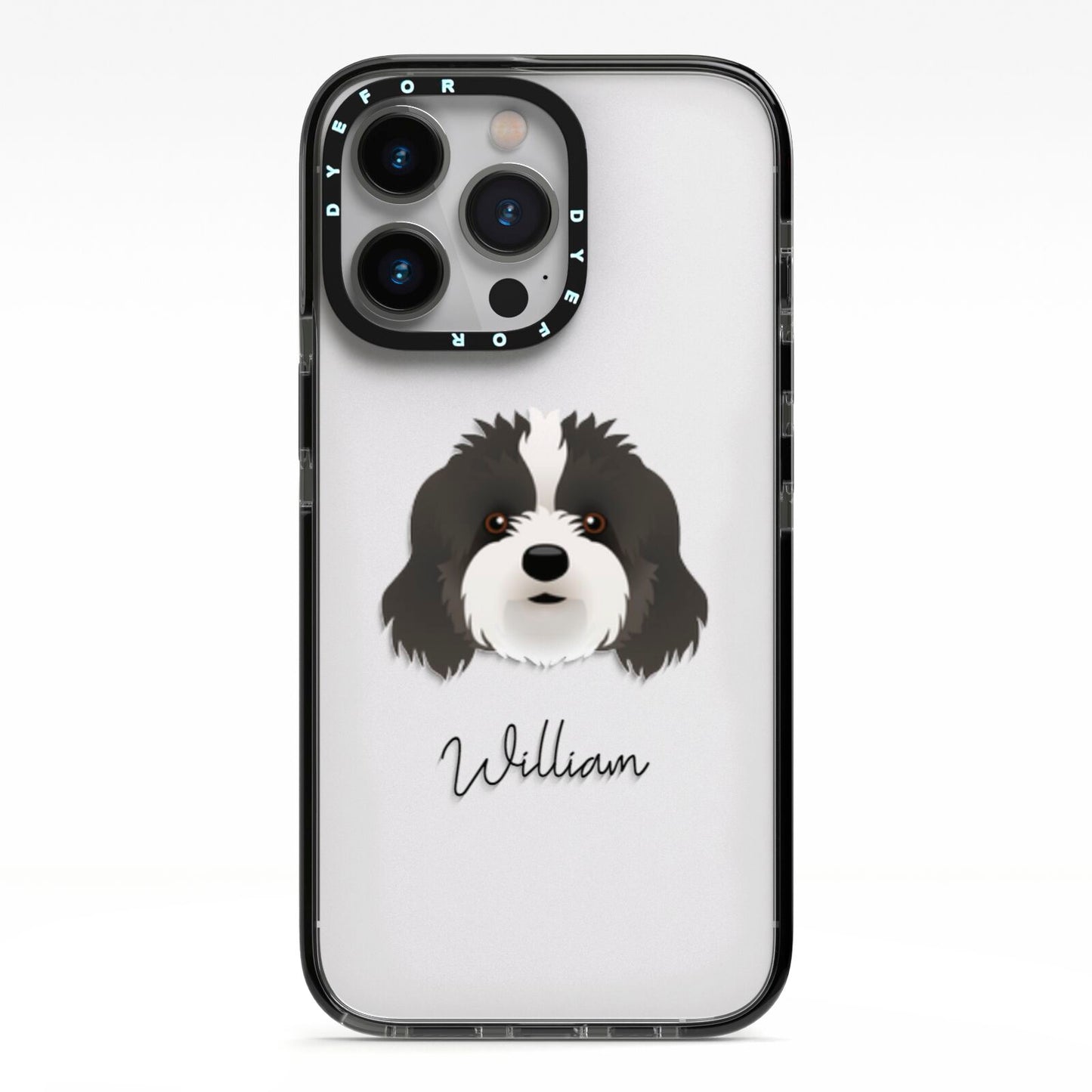 Cavapoo Personalised iPhone 13 Pro Black Impact Case on Silver phone