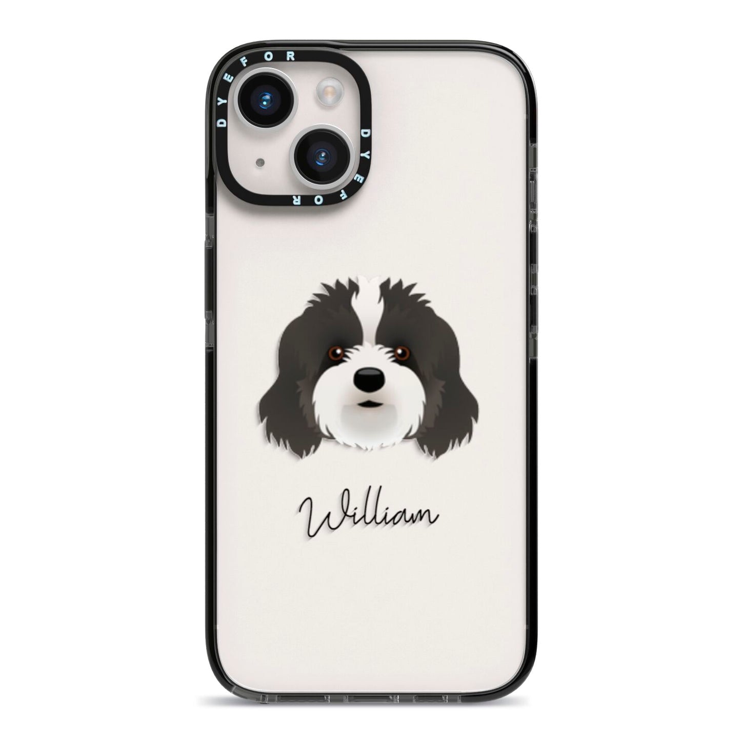 Cavapoo Personalised iPhone 14 Black Impact Case on Silver phone