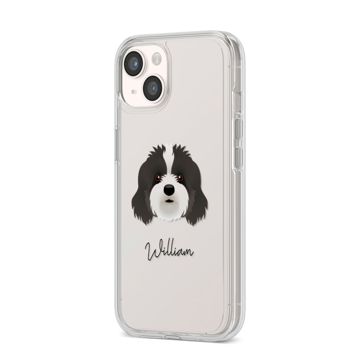 Cavapoo Personalised iPhone 14 Clear Tough Case Starlight Angled Image