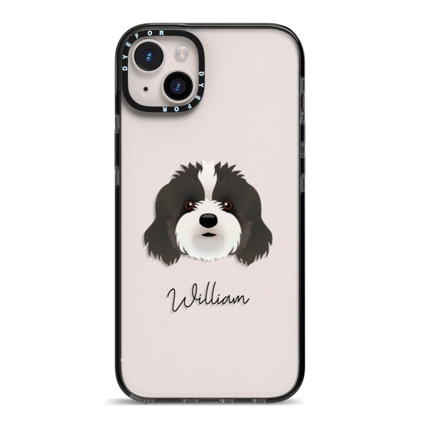 Cavapoo Personalised iPhone 14 Plus Black Impact Case on Silver phone