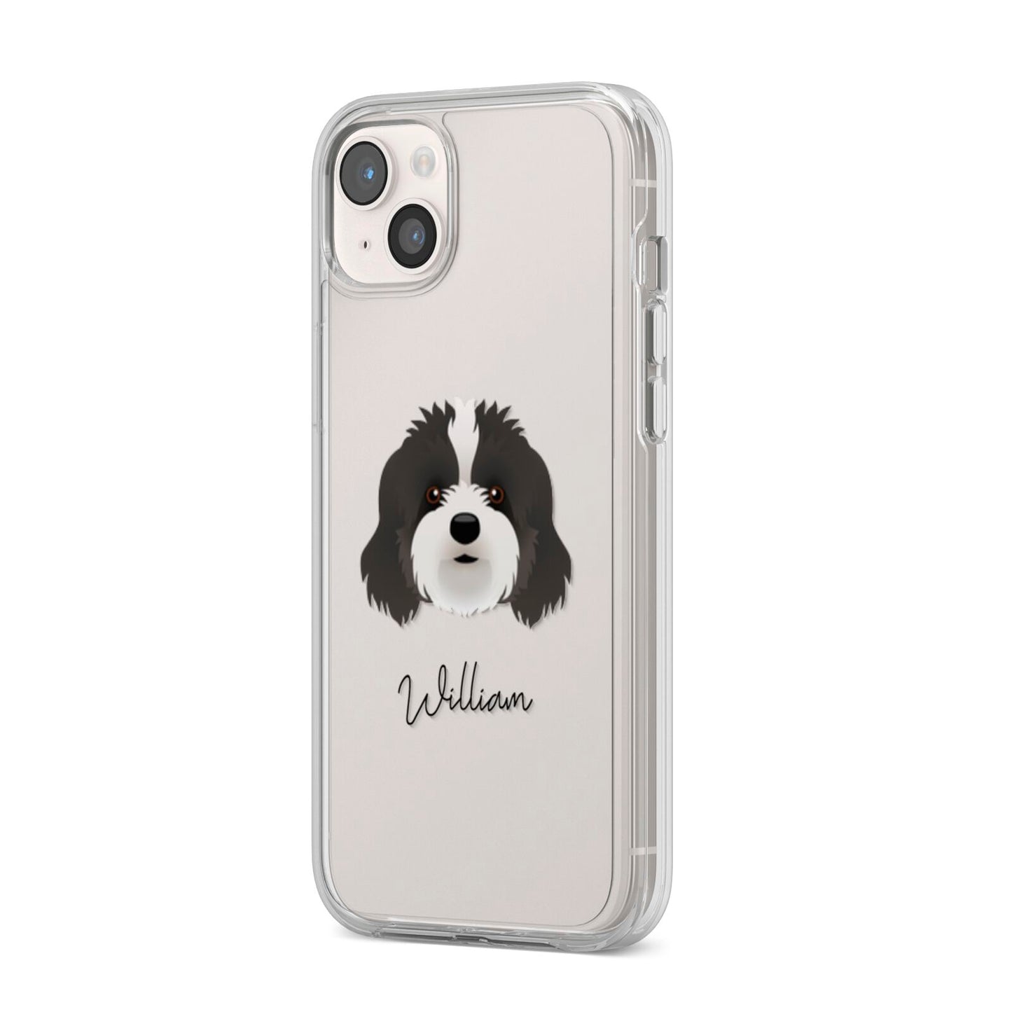 Cavapoo Personalised iPhone 14 Plus Clear Tough Case Starlight Angled Image