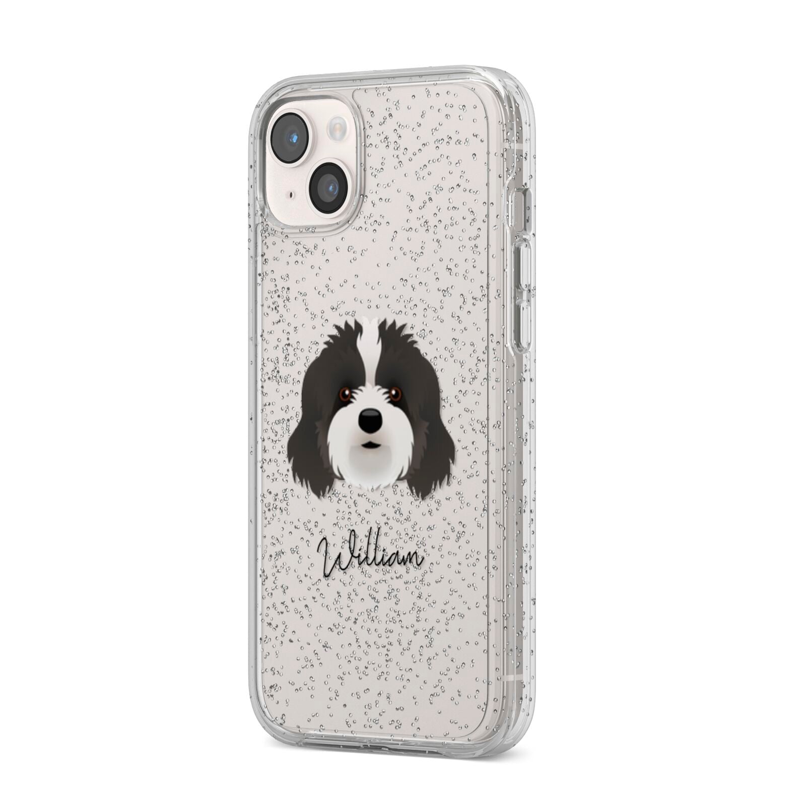 Cavapoo Personalised iPhone 14 Plus Glitter Tough Case Starlight Angled Image