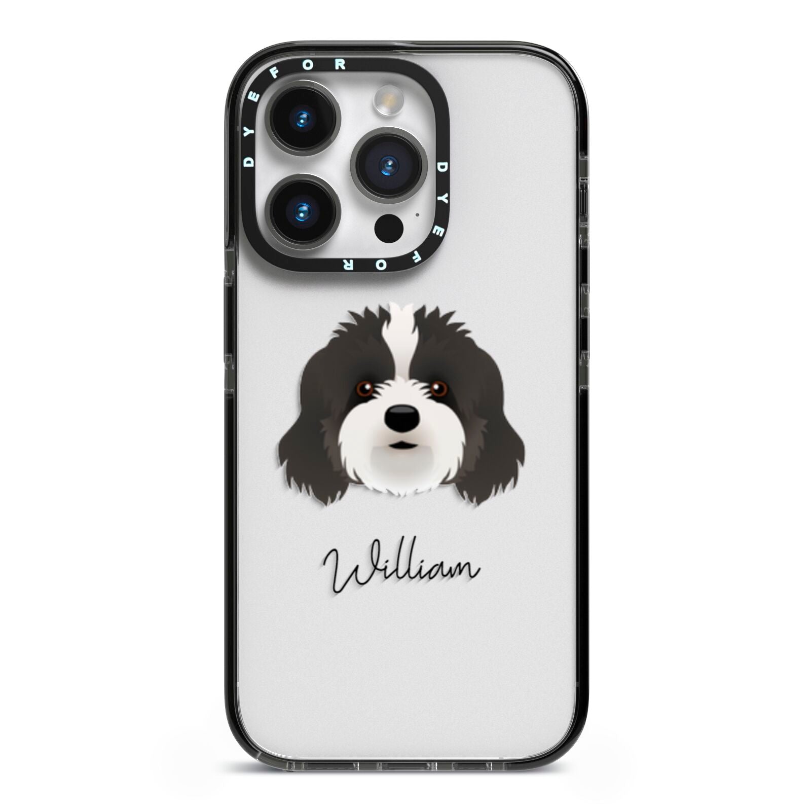 Cavapoo Personalised iPhone 14 Pro Black Impact Case on Silver phone