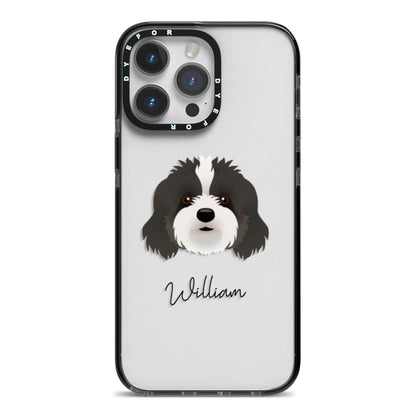 Cavapoo Personalised iPhone 14 Pro Max Black Impact Case on Silver phone