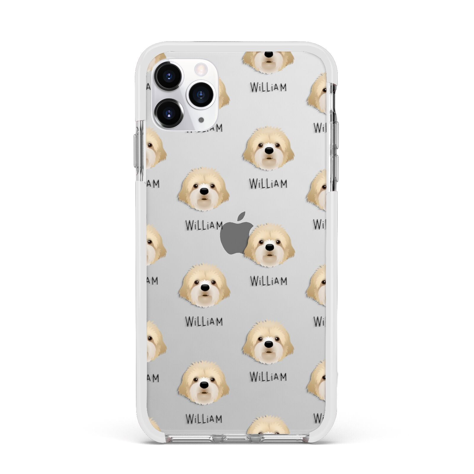 Cavapoochon Icon with Name Apple iPhone 11 Pro Max in Silver with White Impact Case