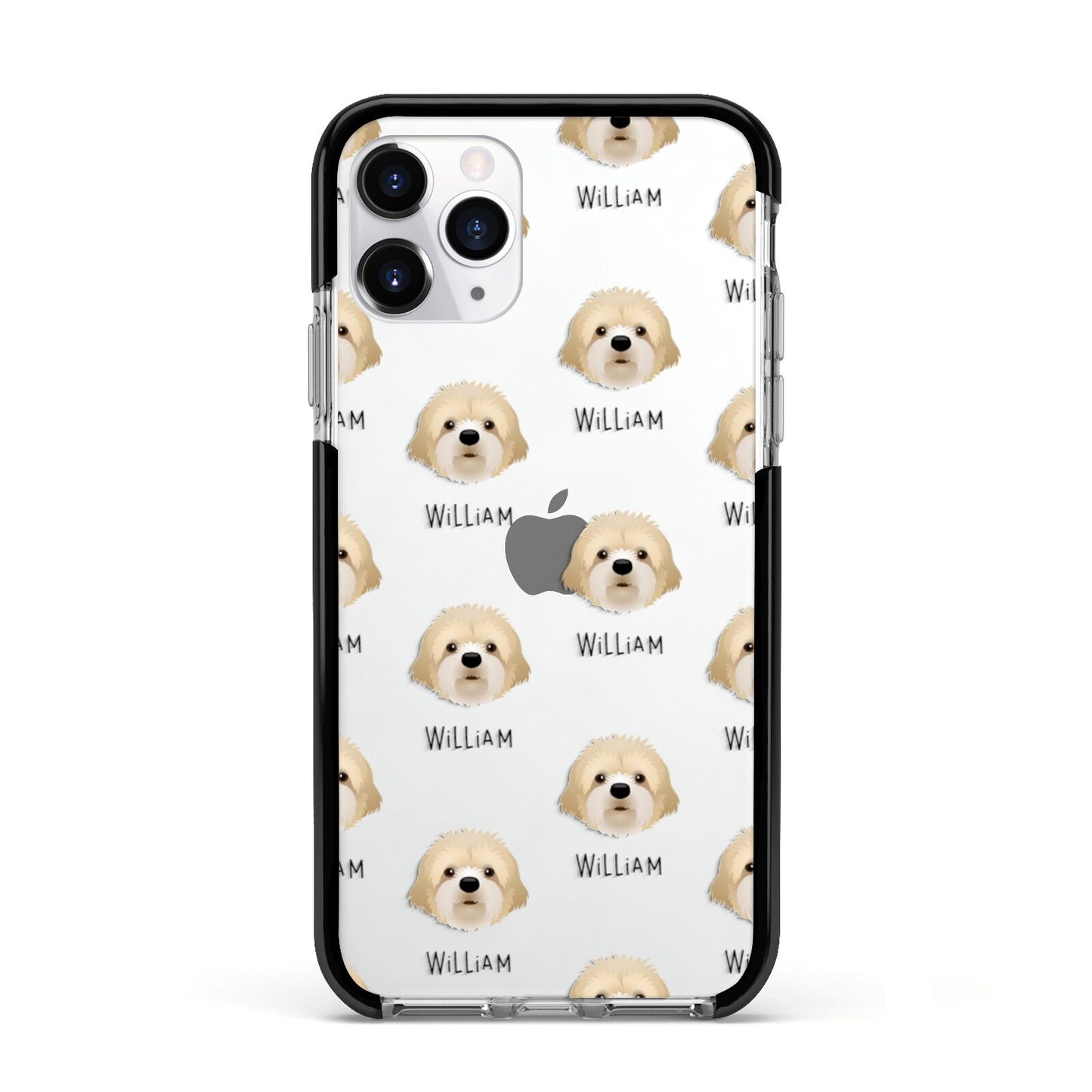 Cavapoochon Icon with Name Apple iPhone 11 Pro in Silver with Black Impact Case
