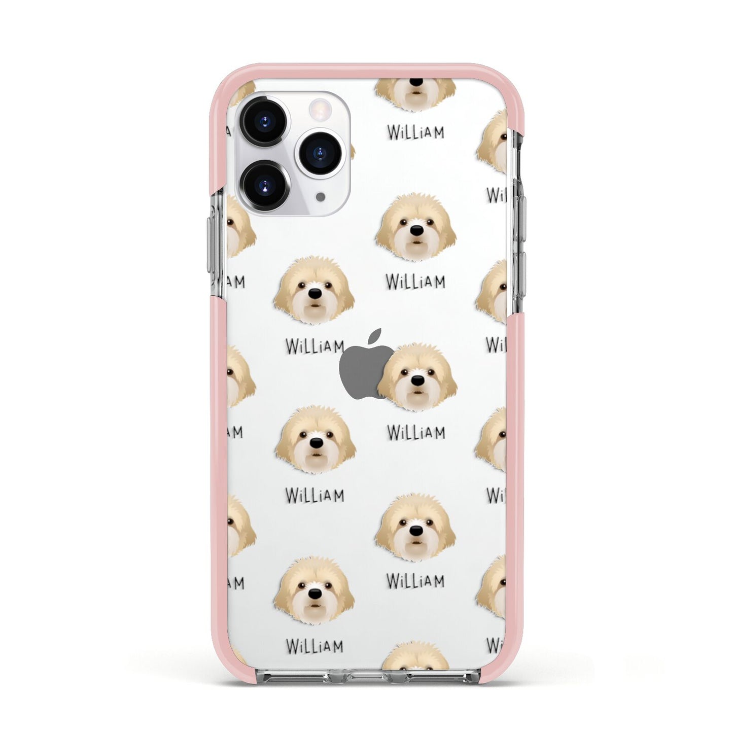 Cavapoochon Icon with Name Apple iPhone 11 Pro in Silver with Pink Impact Case