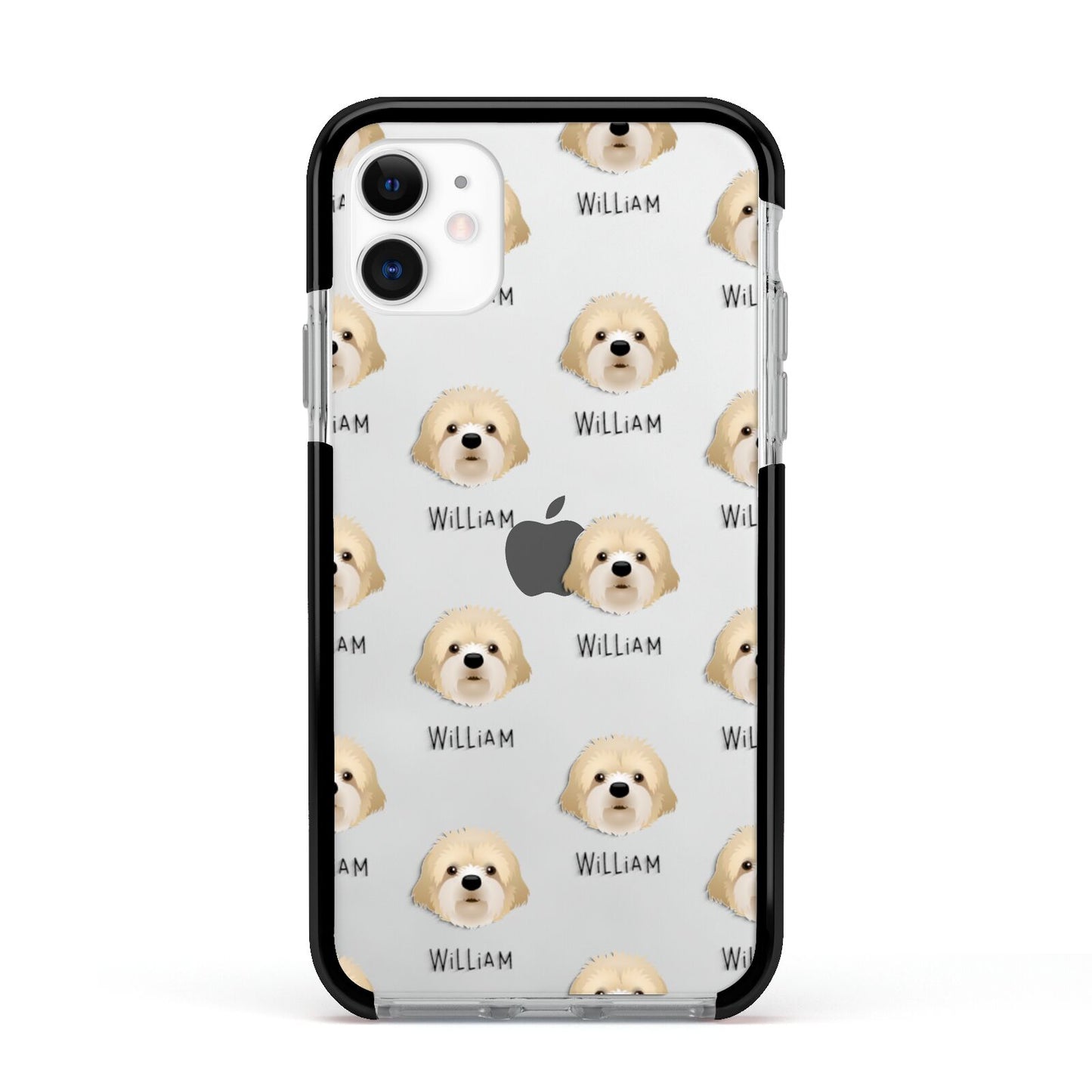 Cavapoochon Icon with Name Apple iPhone 11 in White with Black Impact Case