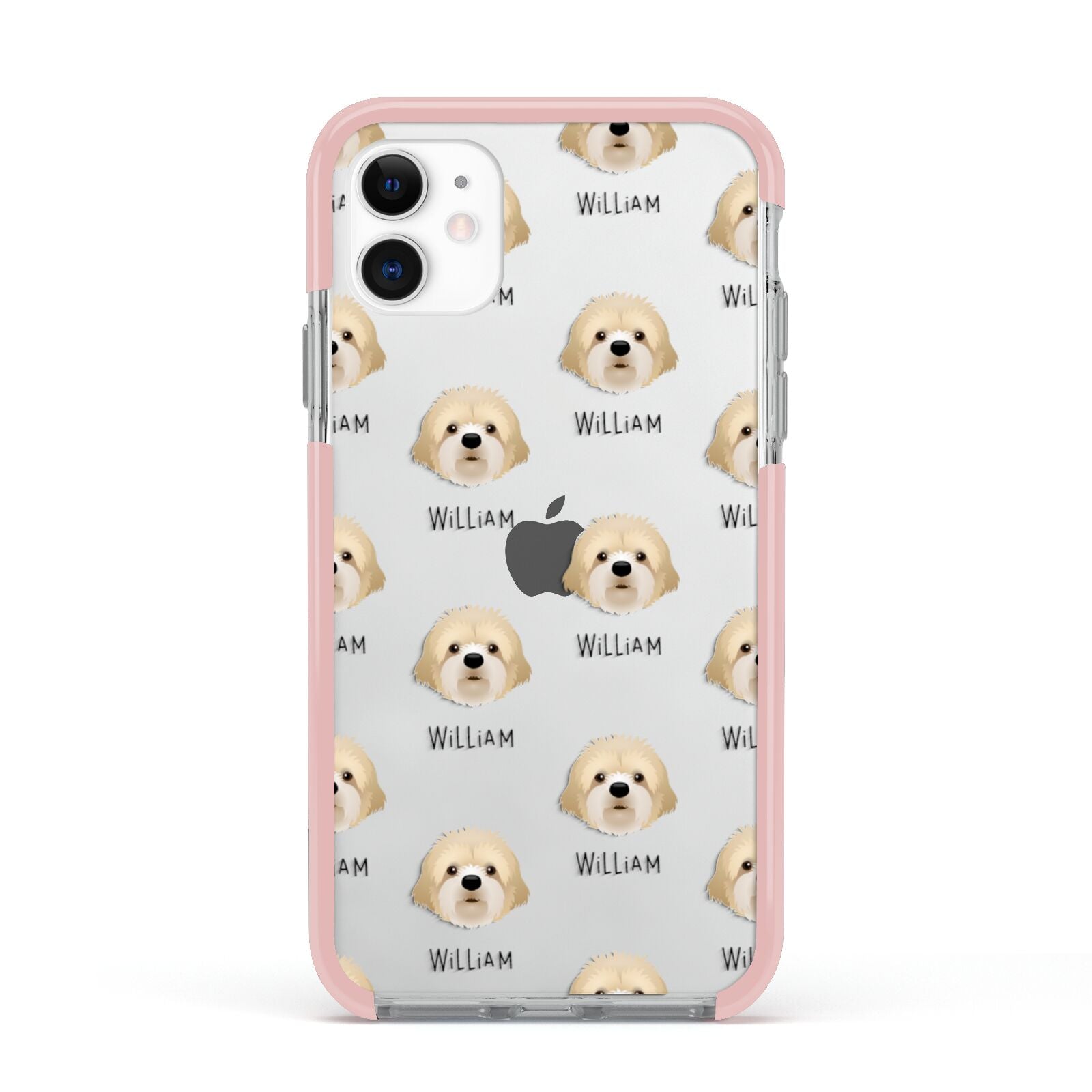 Cavapoochon Icon with Name Apple iPhone 11 in White with Pink Impact Case