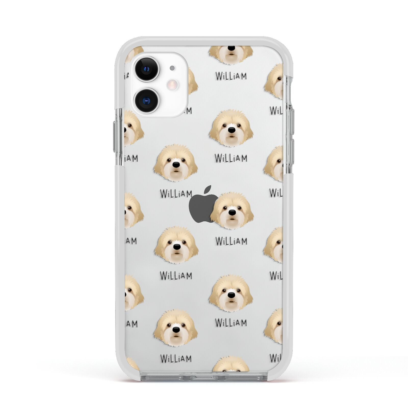 Cavapoochon Icon with Name Apple iPhone 11 in White with White Impact Case