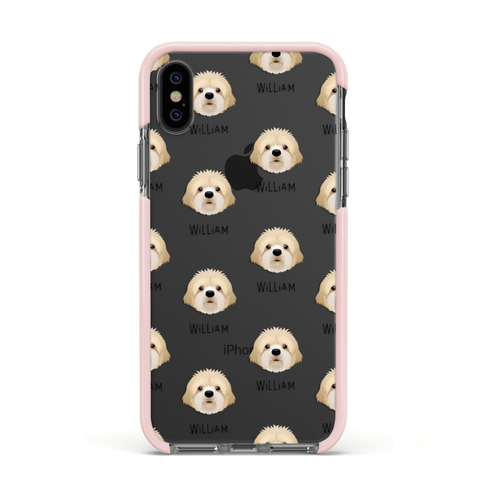 Cavapoochon Icon with Name Apple iPhone Xs Impact Case Pink Edge on Black Phone