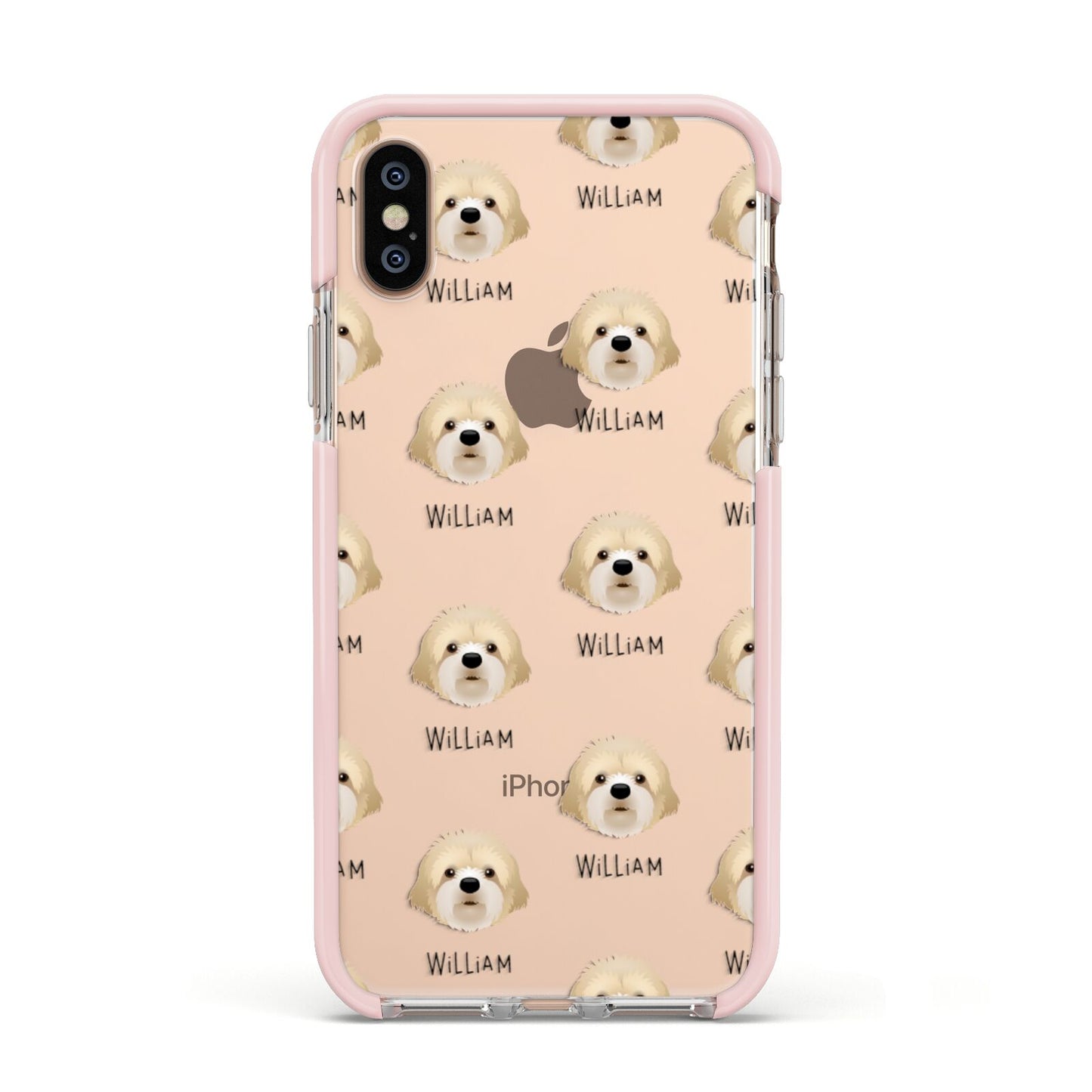Cavapoochon Icon with Name Apple iPhone Xs Impact Case Pink Edge on Gold Phone