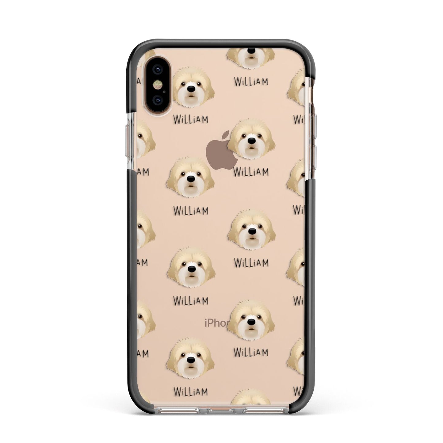 Cavapoochon Icon with Name Apple iPhone Xs Max Impact Case Black Edge on Gold Phone