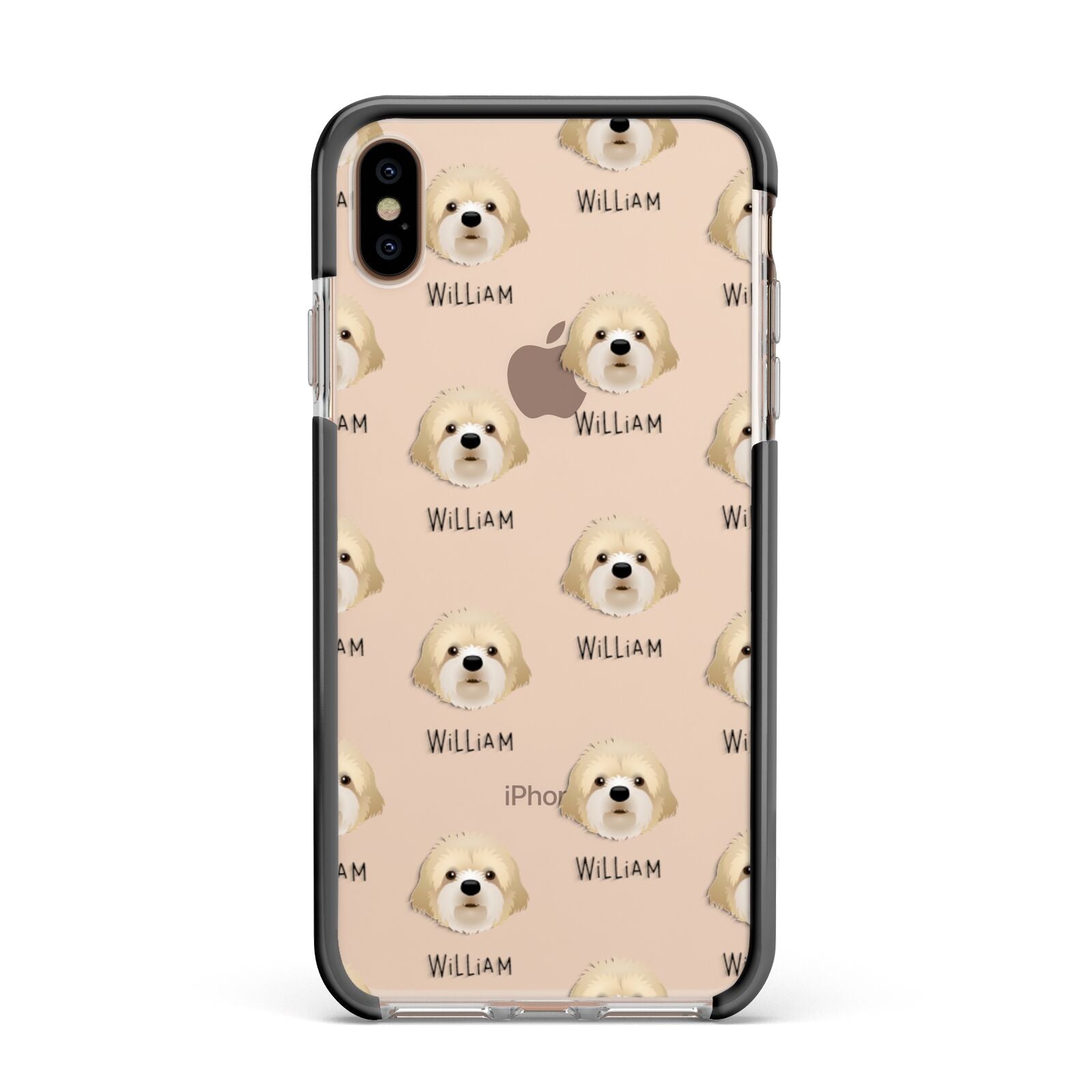Cavapoochon Icon with Name Apple iPhone Xs Max Impact Case Black Edge on Gold Phone
