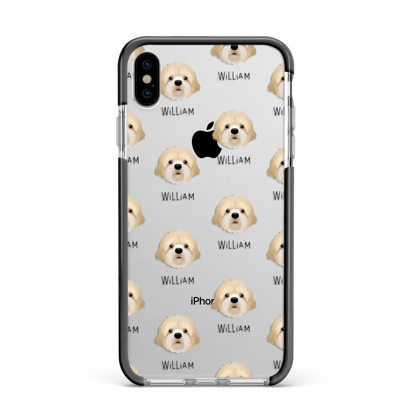 Cavapoochon Icon with Name Apple iPhone Xs Max Impact Case Black Edge on Silver Phone