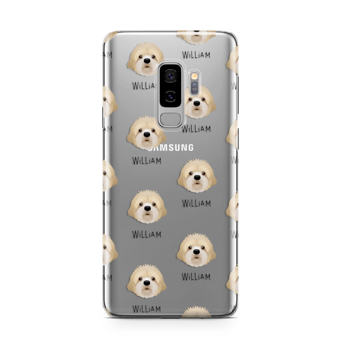 Cavapoochon Icon with Name Samsung Galaxy S9 Plus Case on Silver phone