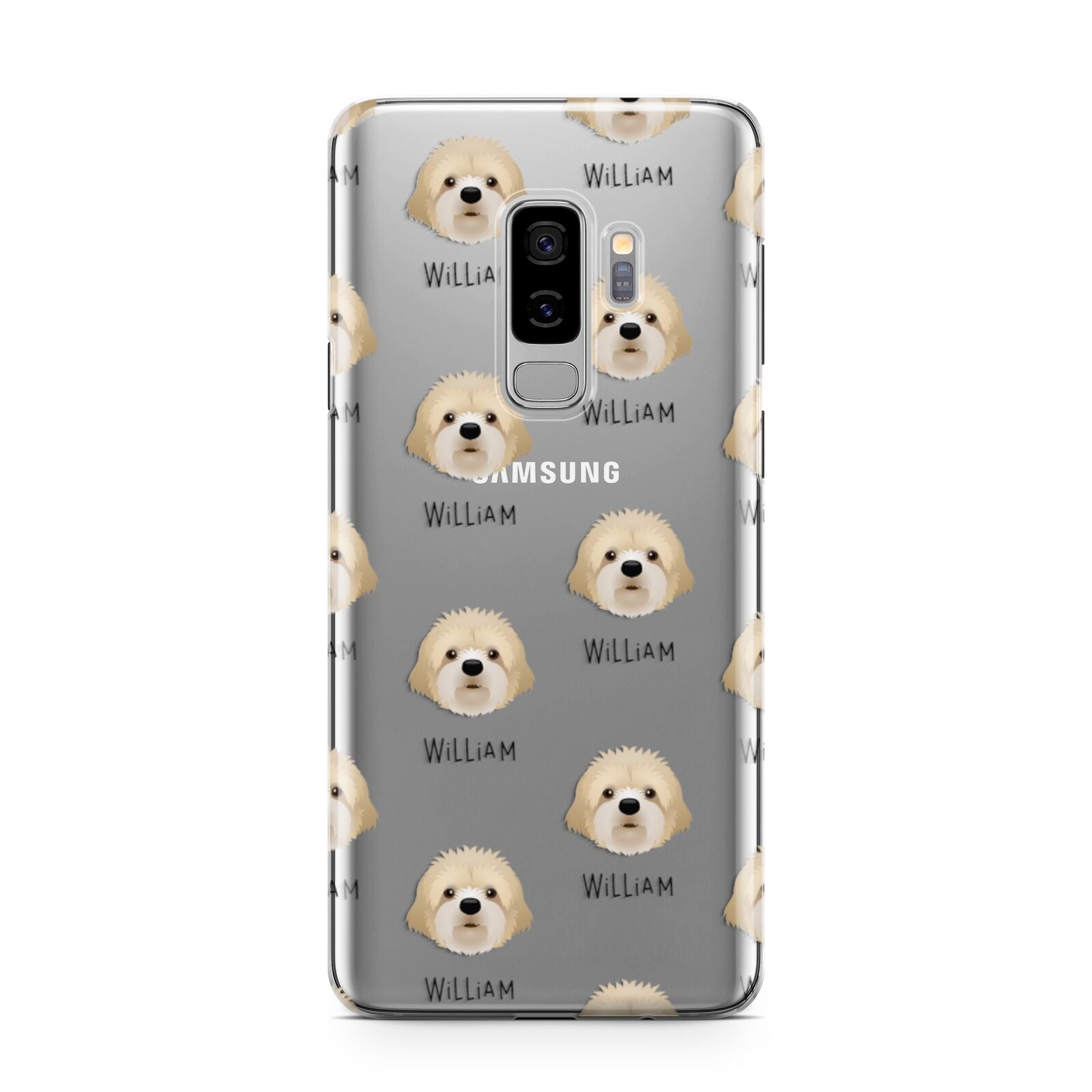 Cavapoochon Icon with Name Samsung Galaxy S9 Plus Case on Silver phone